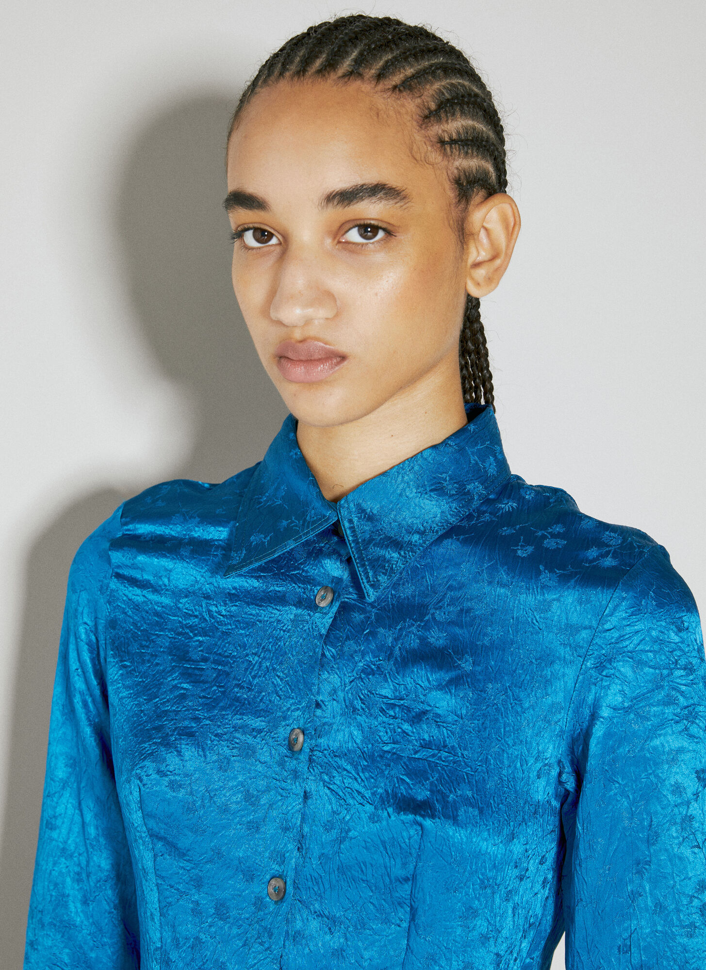 Shop Song For The Mute Crinkled-finish Shirt In Blue
