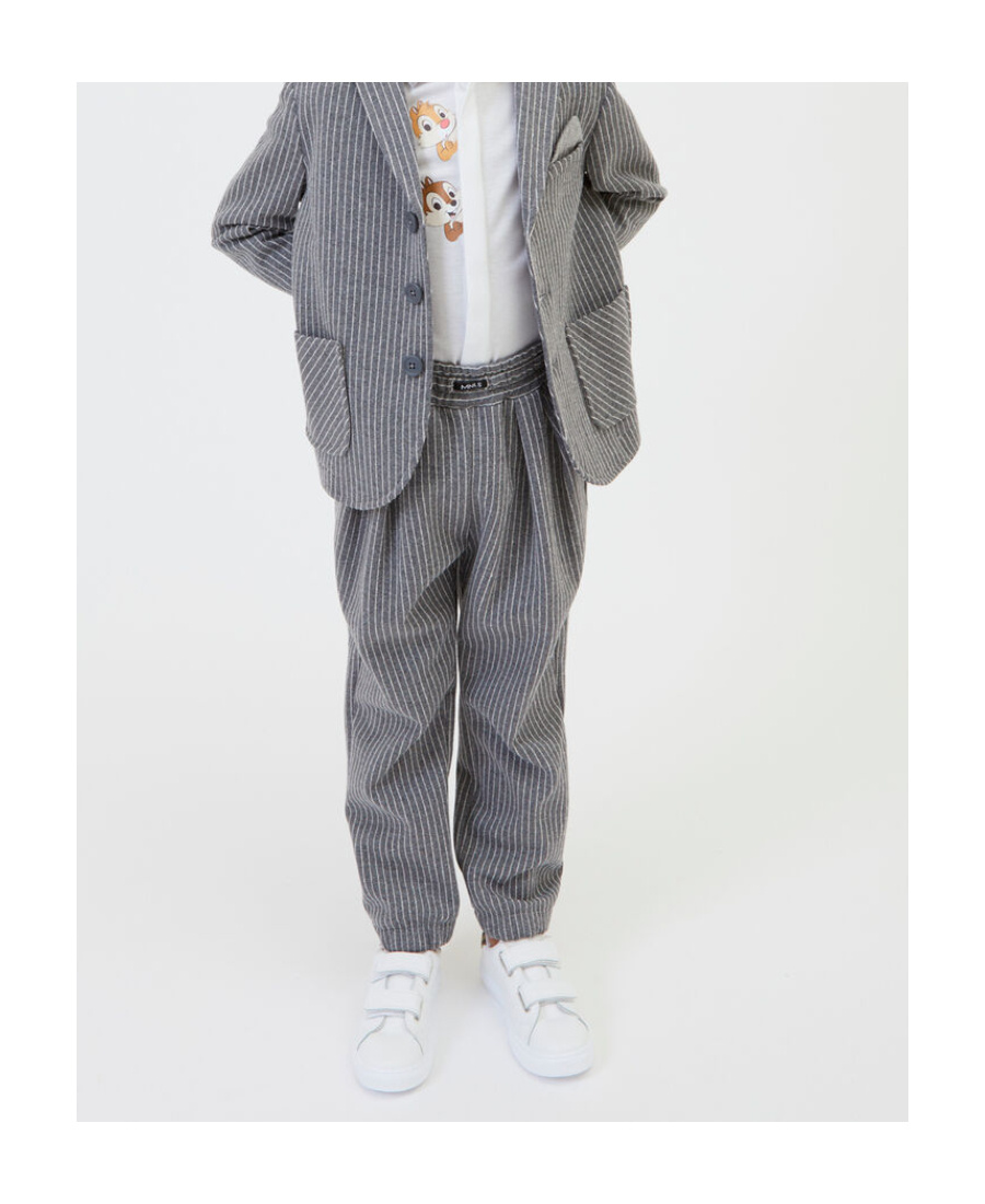 Monnalisa Striped Tailored-cut Trousers In Gray