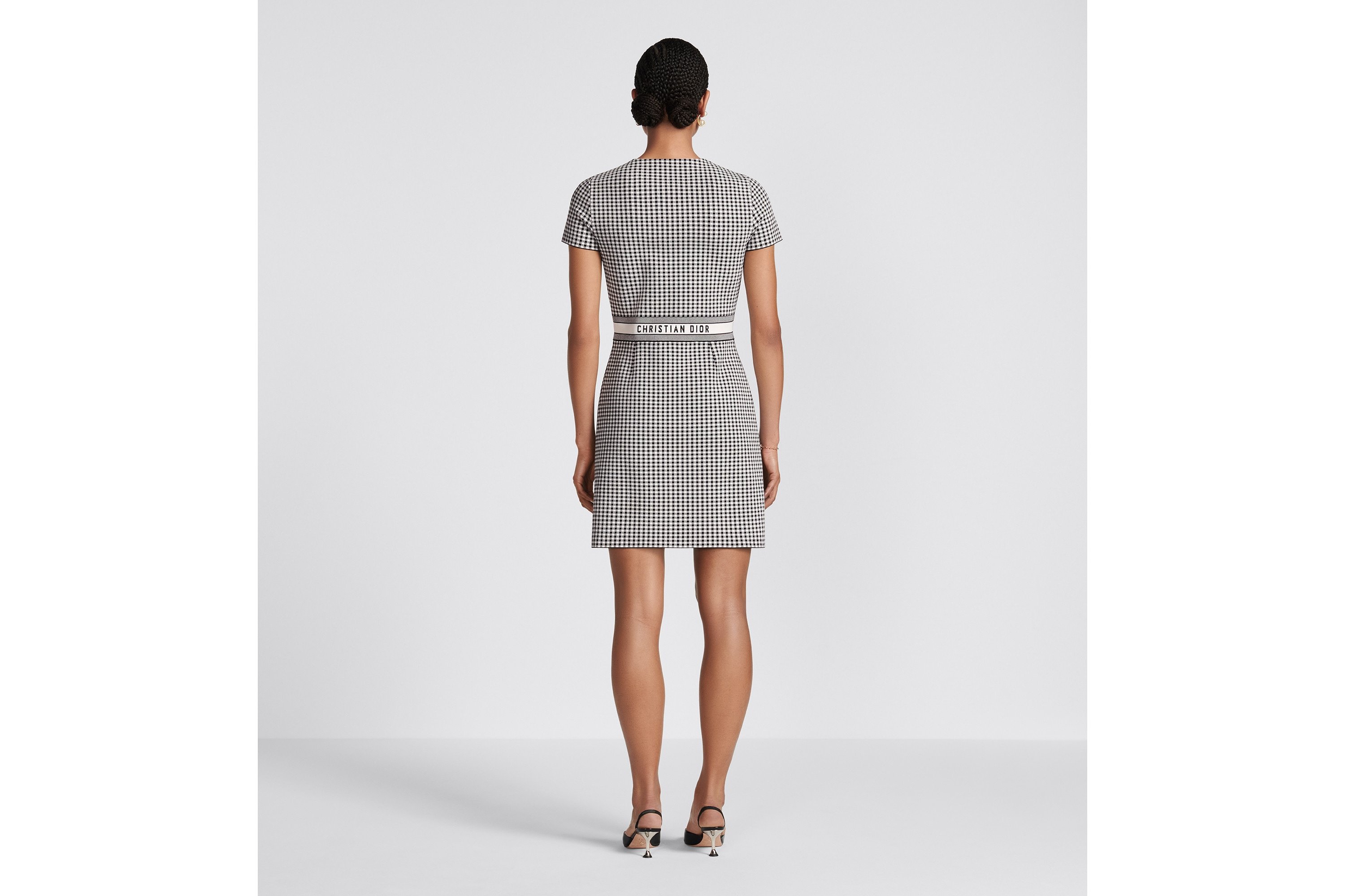 Dior Plaid Short-sleeved Dress In Gray