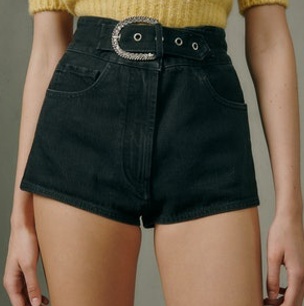 Alessandra Rich Belted High-waisted Denim Shorts In Black