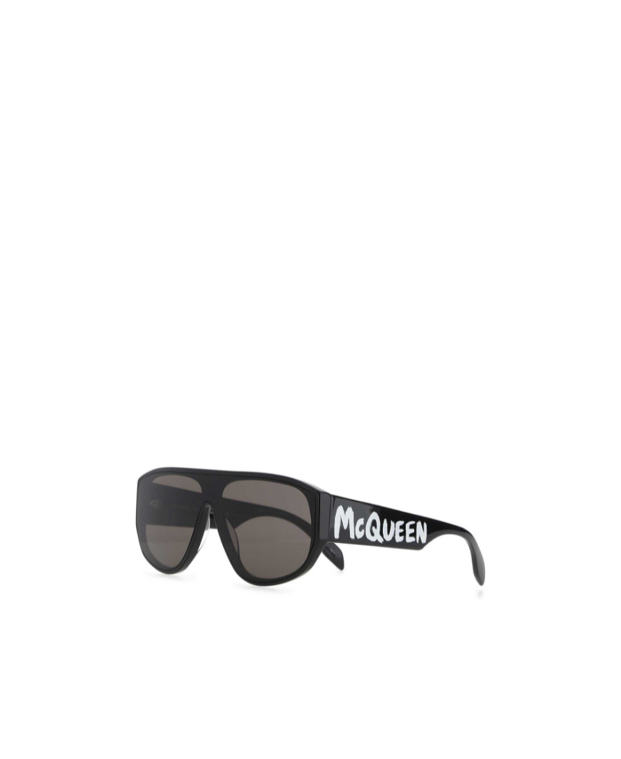 Alexander Mcqueen Graffiti-print Square-frame Sunglasses In Black