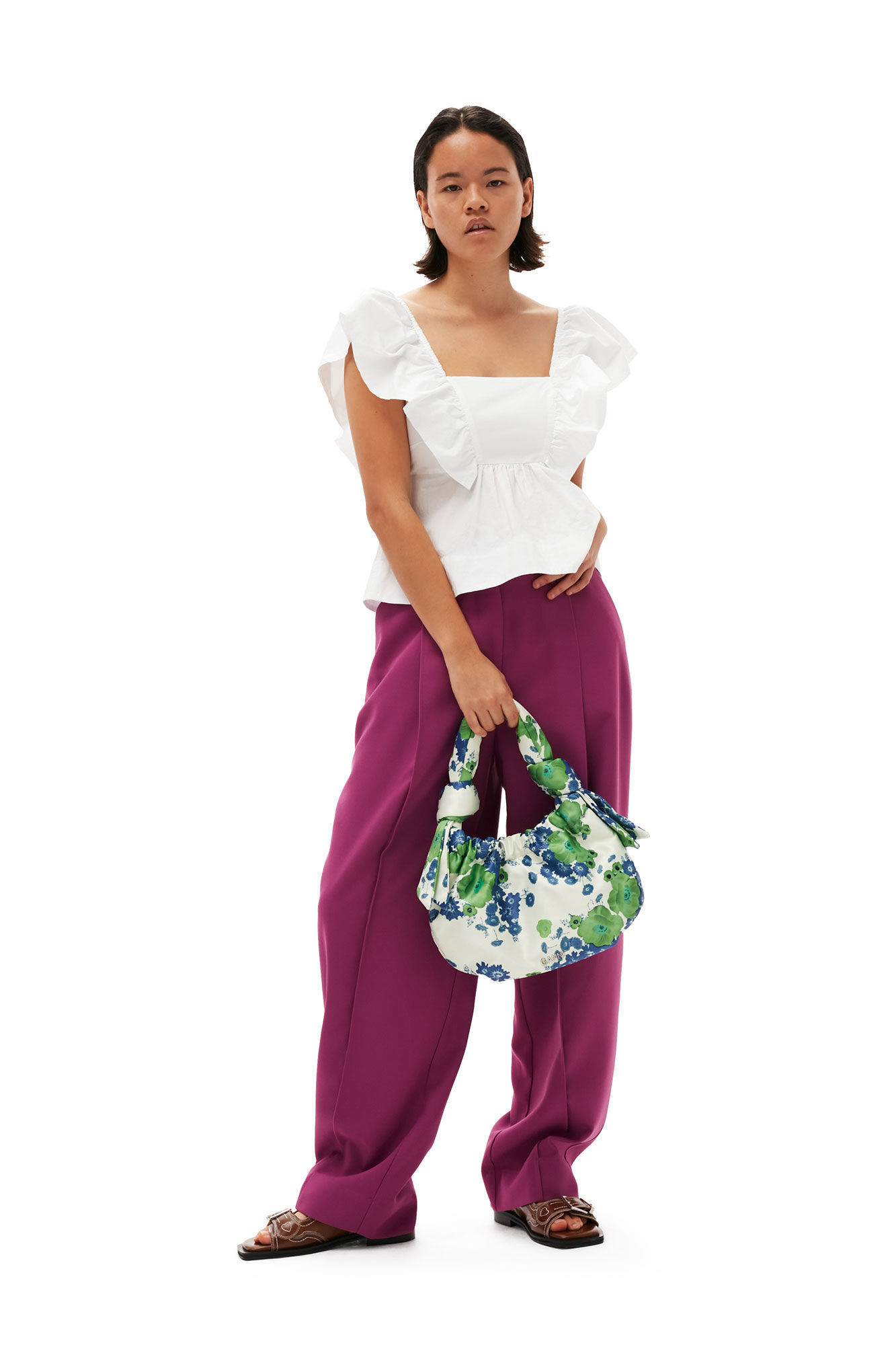 Ganni Pleated High-rise Wide-leg Pants In Pink