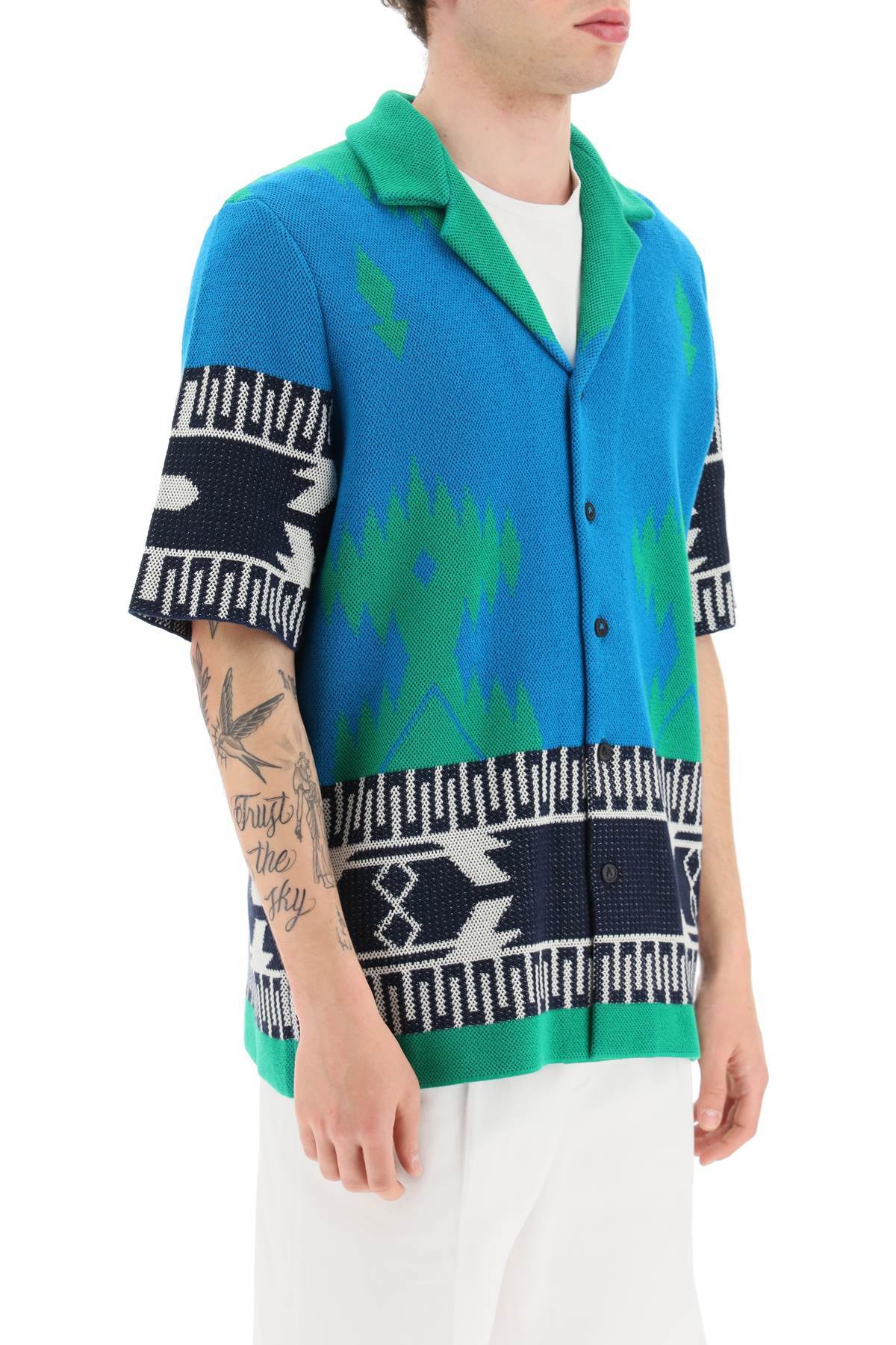 Alanui Jacquard Cotton Short Sleeve Icon Shirt In Blue