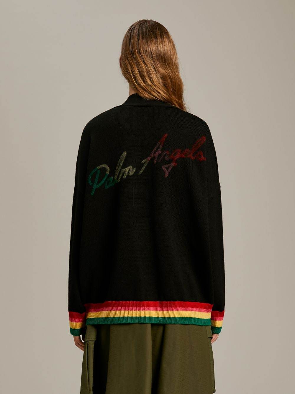 Palm Angels Miami Logo Needled Cardigan In Black