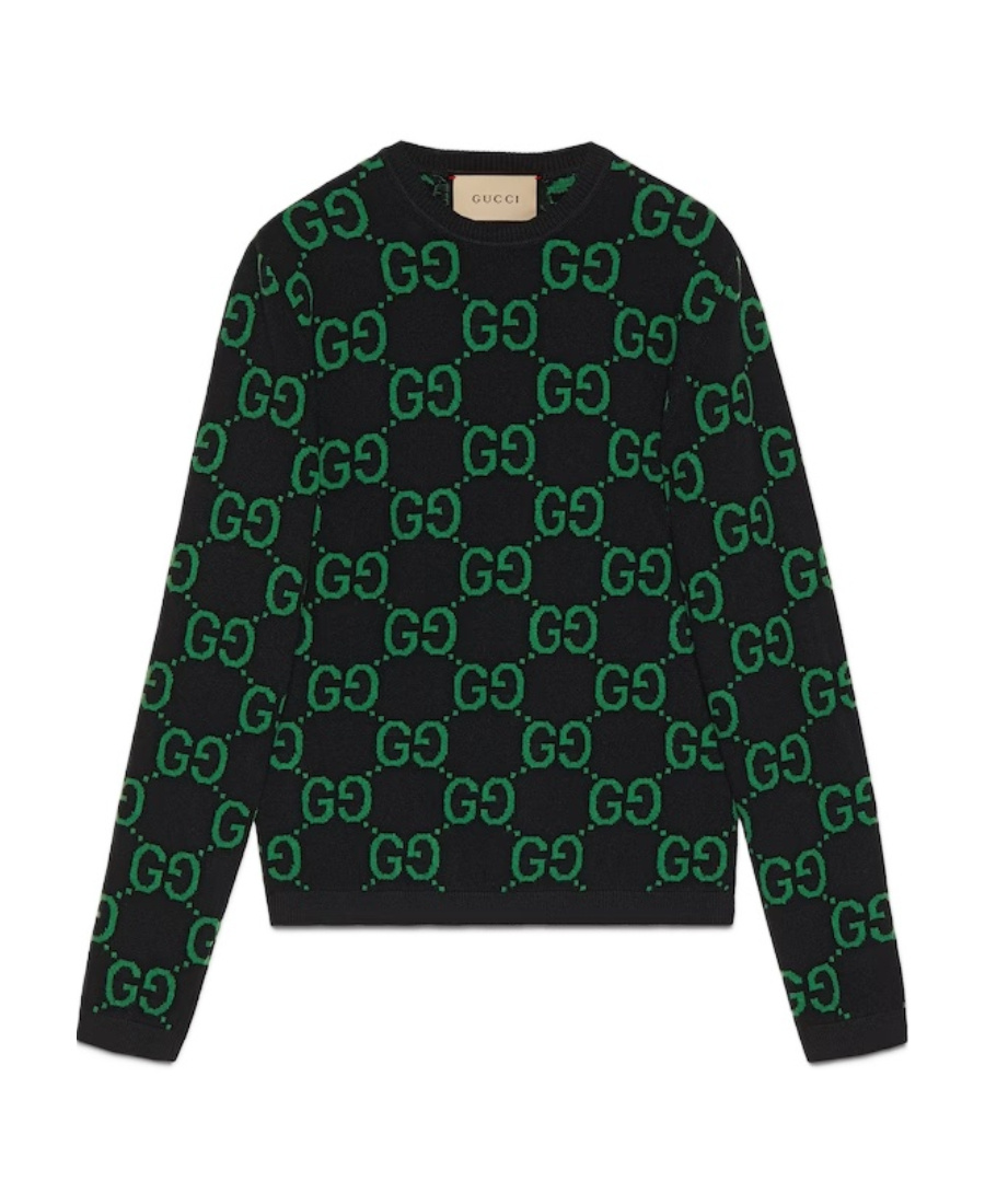 Gucci Gg Damier-jacquard Wool Jumper In Black