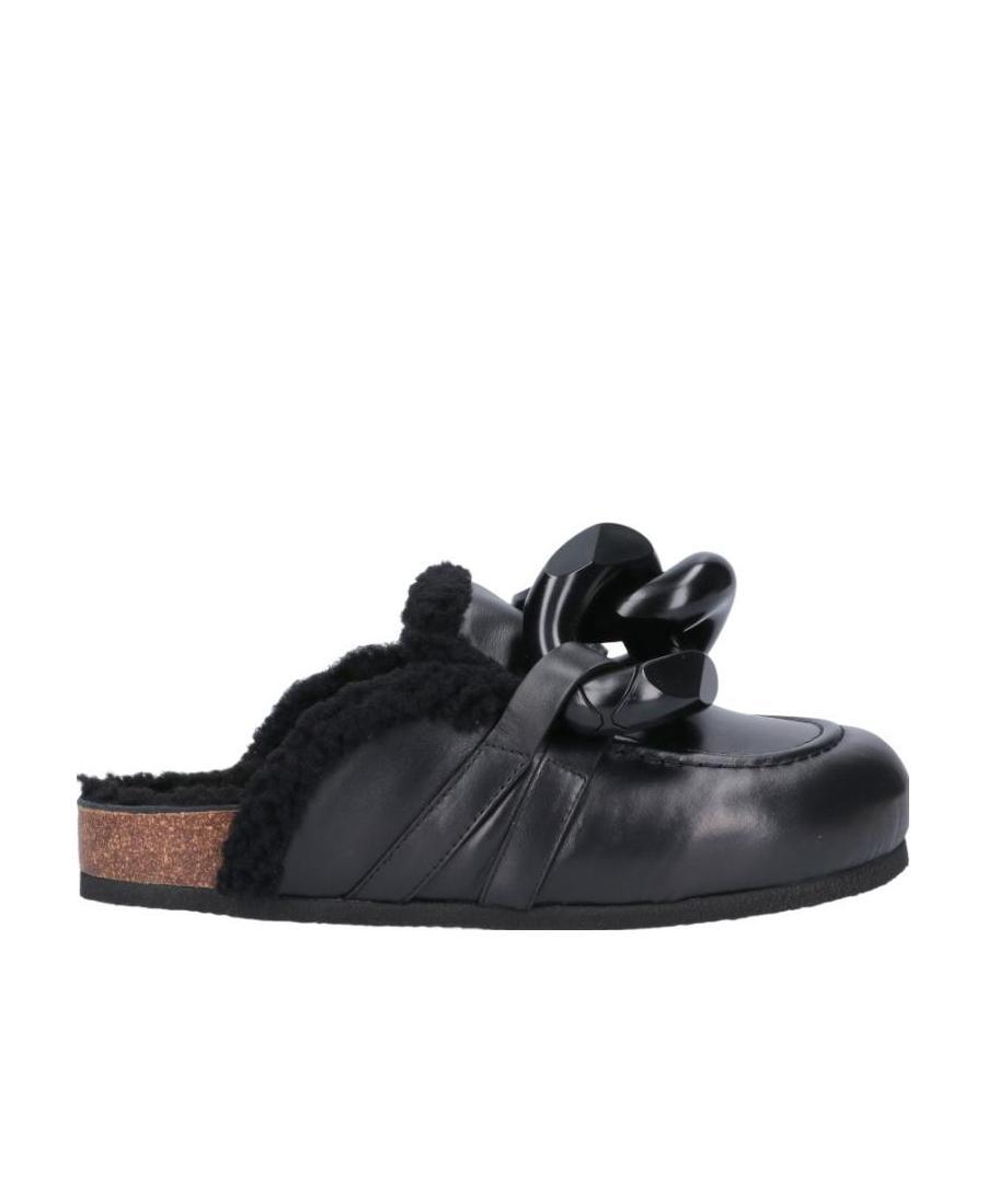 Jw Anderson Chain Shearling Mules In Black