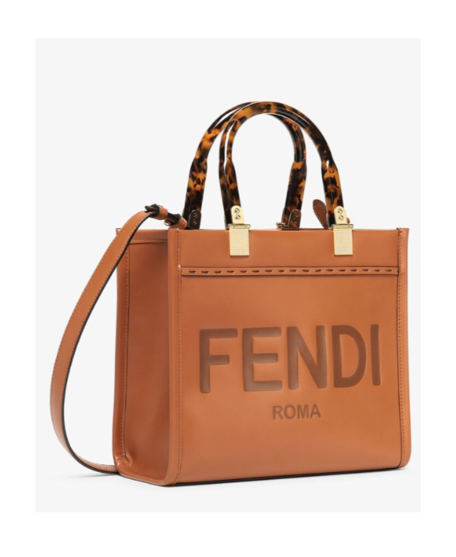 Fendi Small Sunshine Leather Tote Bag In Brown