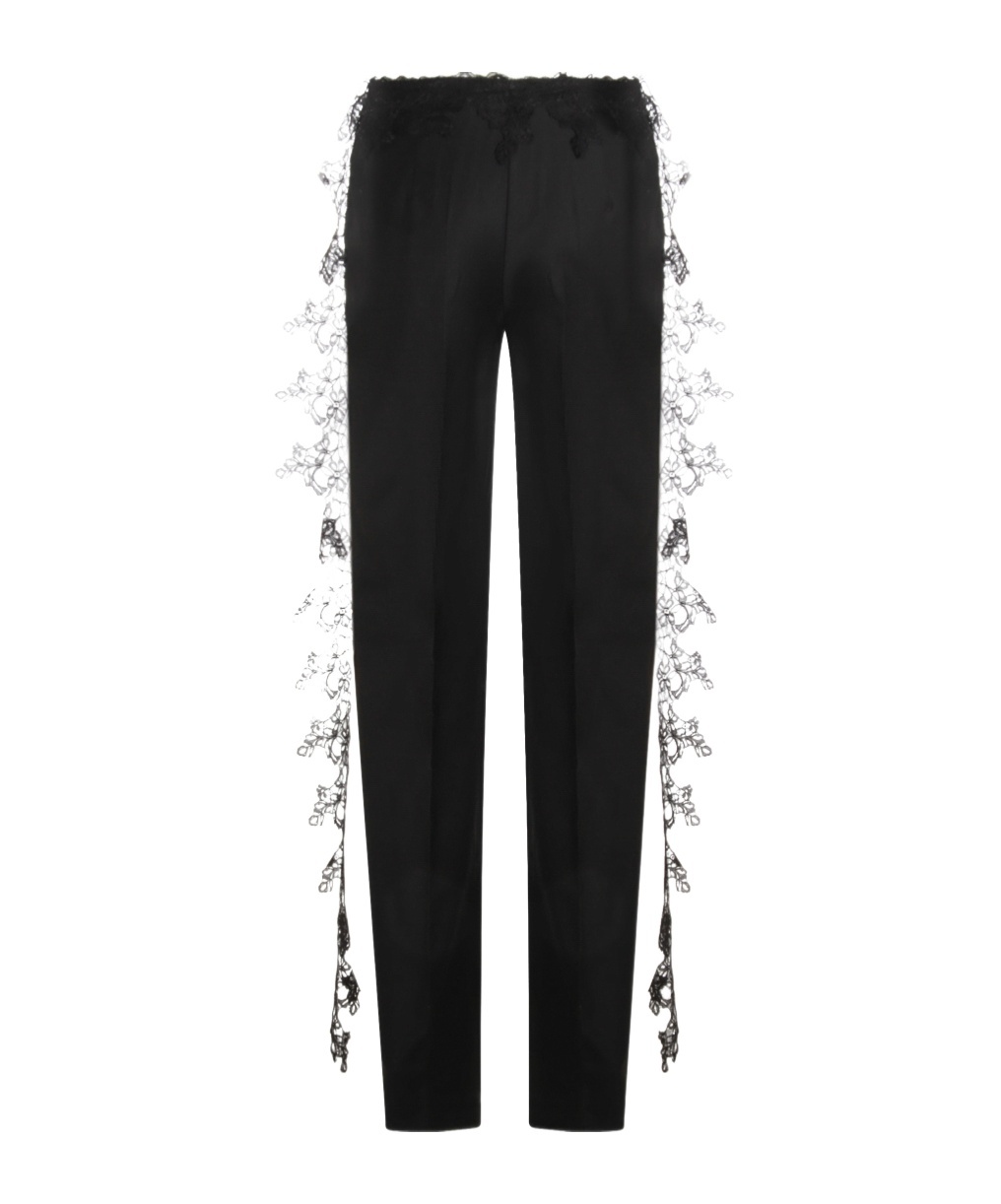 Blumarine Slim Fit High Waist Lace Detailing Trousers In Black