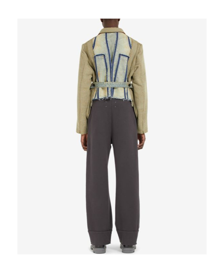 Maison Margiela Denim-patchwork Blazer In Nude