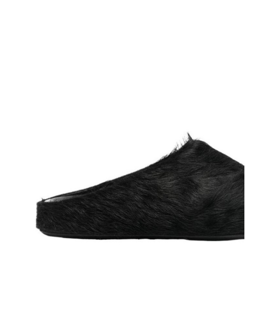 Shop Marni Black Long Haircalfskin Fussbett Sabot