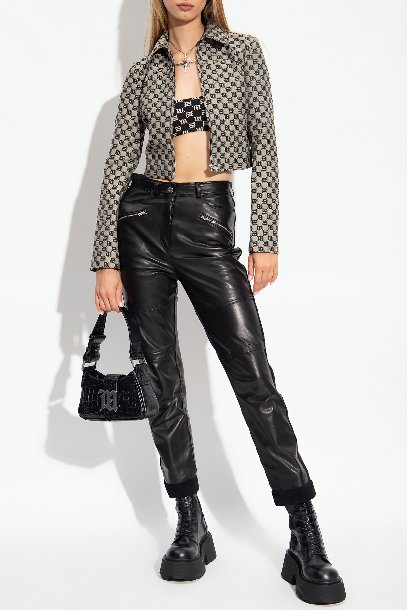 Misbhv Chain-strap Monogram Crop Top In Black