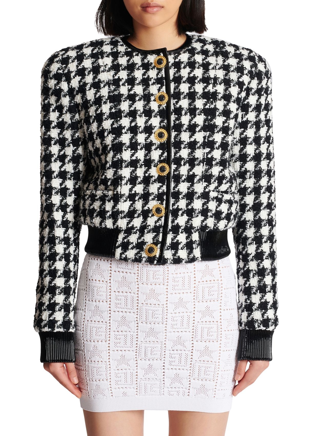 Shop Balmain Casual Jacket With Houndstooth Pattern In Black