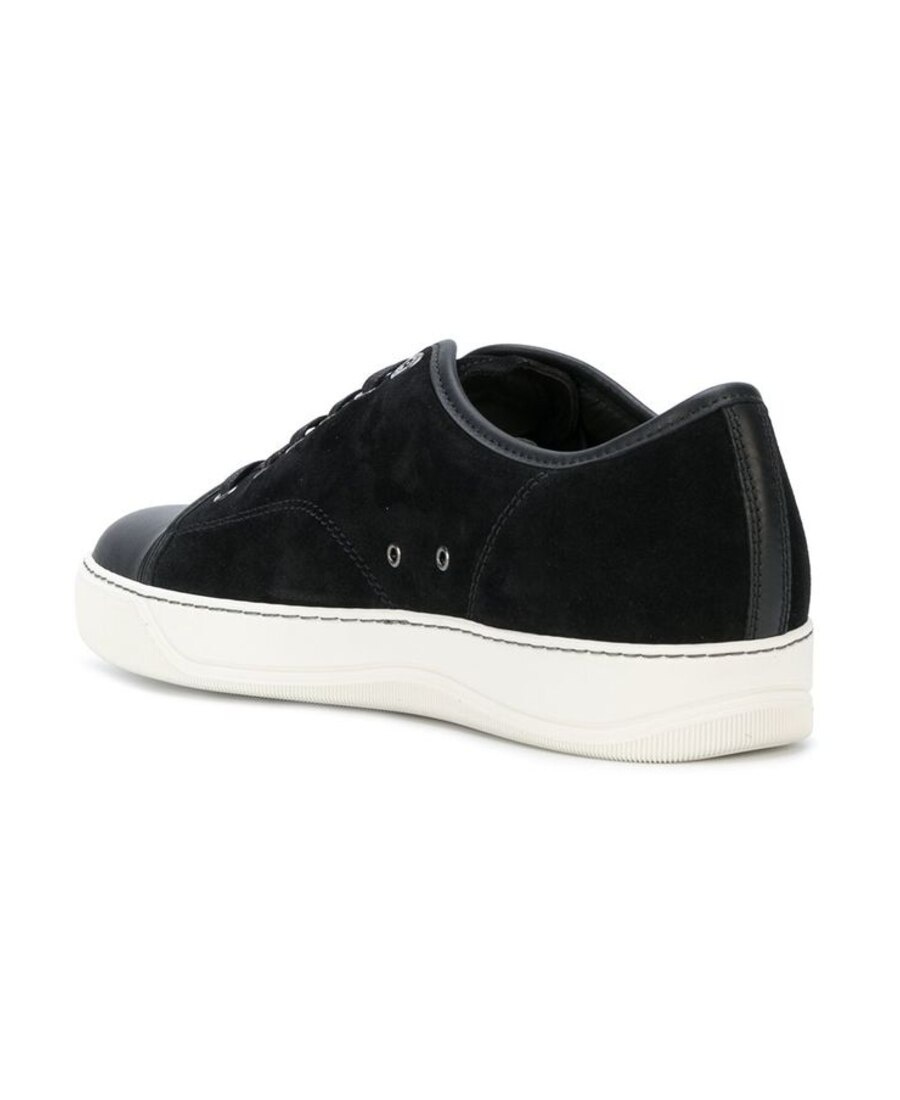 Lanvin Panelled Patent-leather And Velvet Low-top Trainers In Black