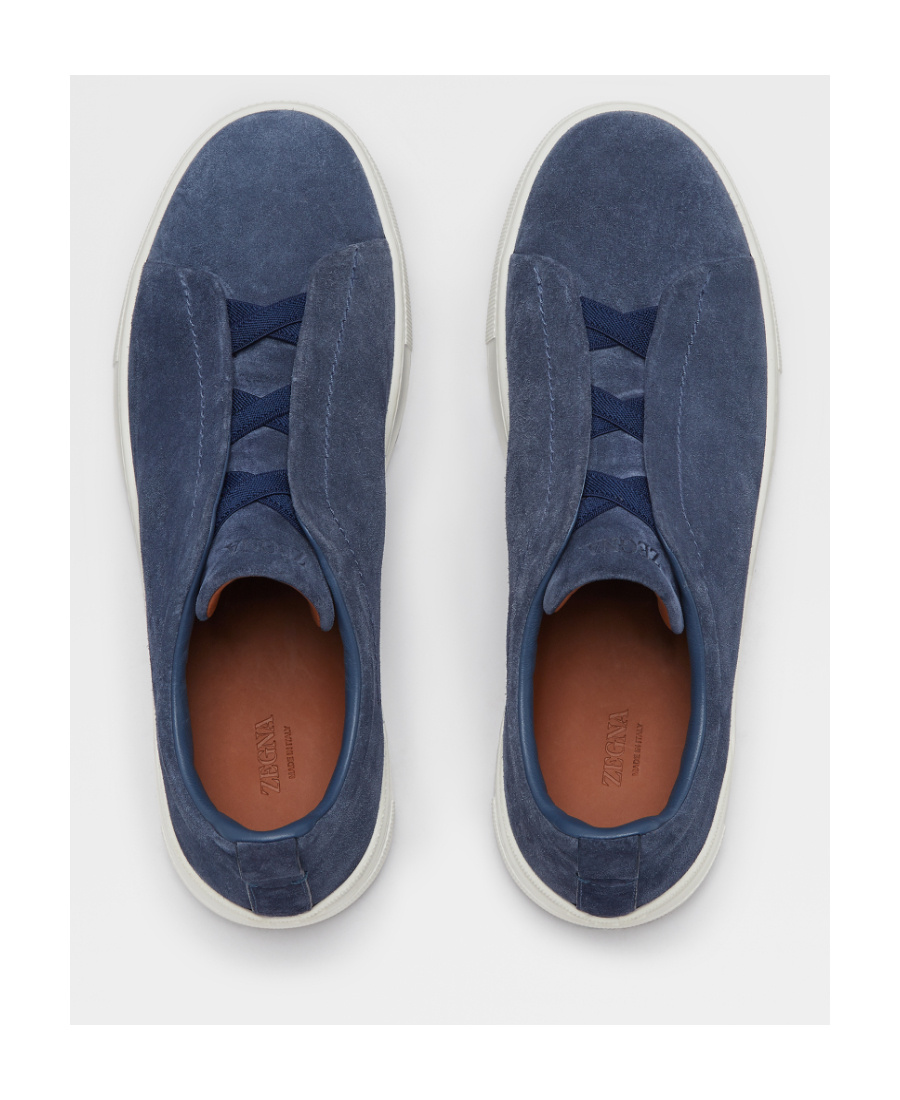 Zegna Baskets Triple Stitch En Veau Velours Bleu Workwear In Utility Blue