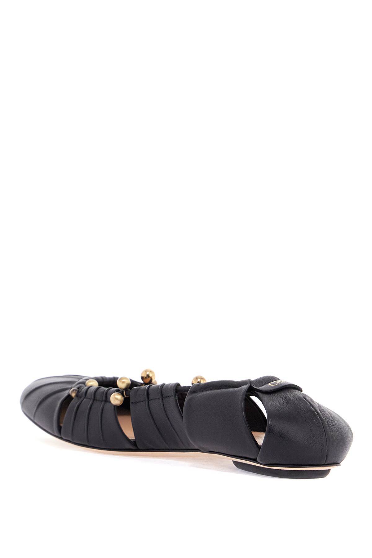 Chloé Luna Ballerinas With Gold-tone Accents And Pleated Design In Black
