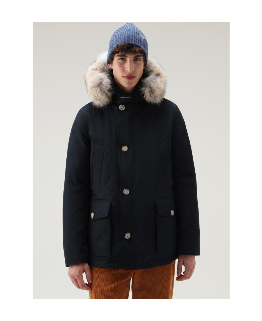 Woolrich Blue Down Filled Jacket With Fur Hood In Black