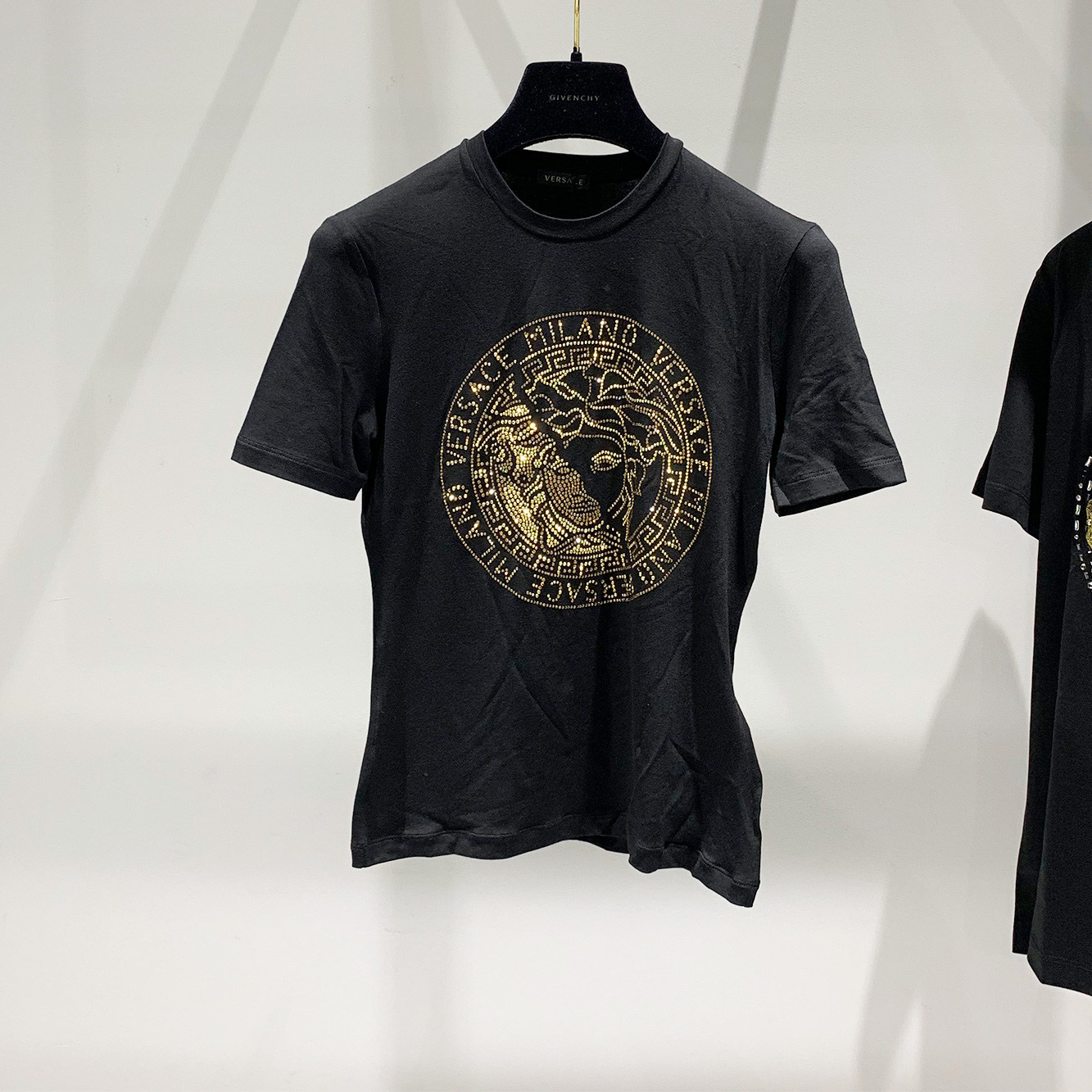 Versace Rainbow Strass Medusa Logo T-shirt In Black