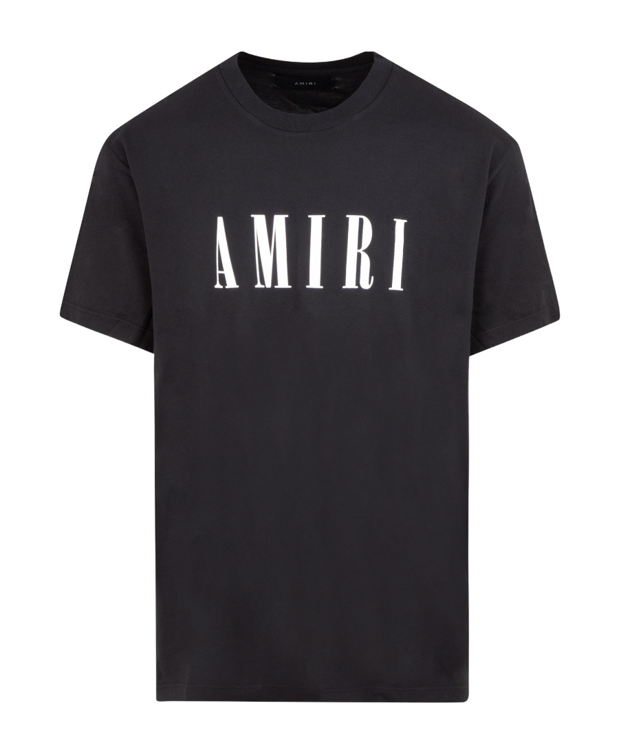 Amiri Black Crewneck T-shirt With Logo Lettering Print On The Front In Cotton Man In Black