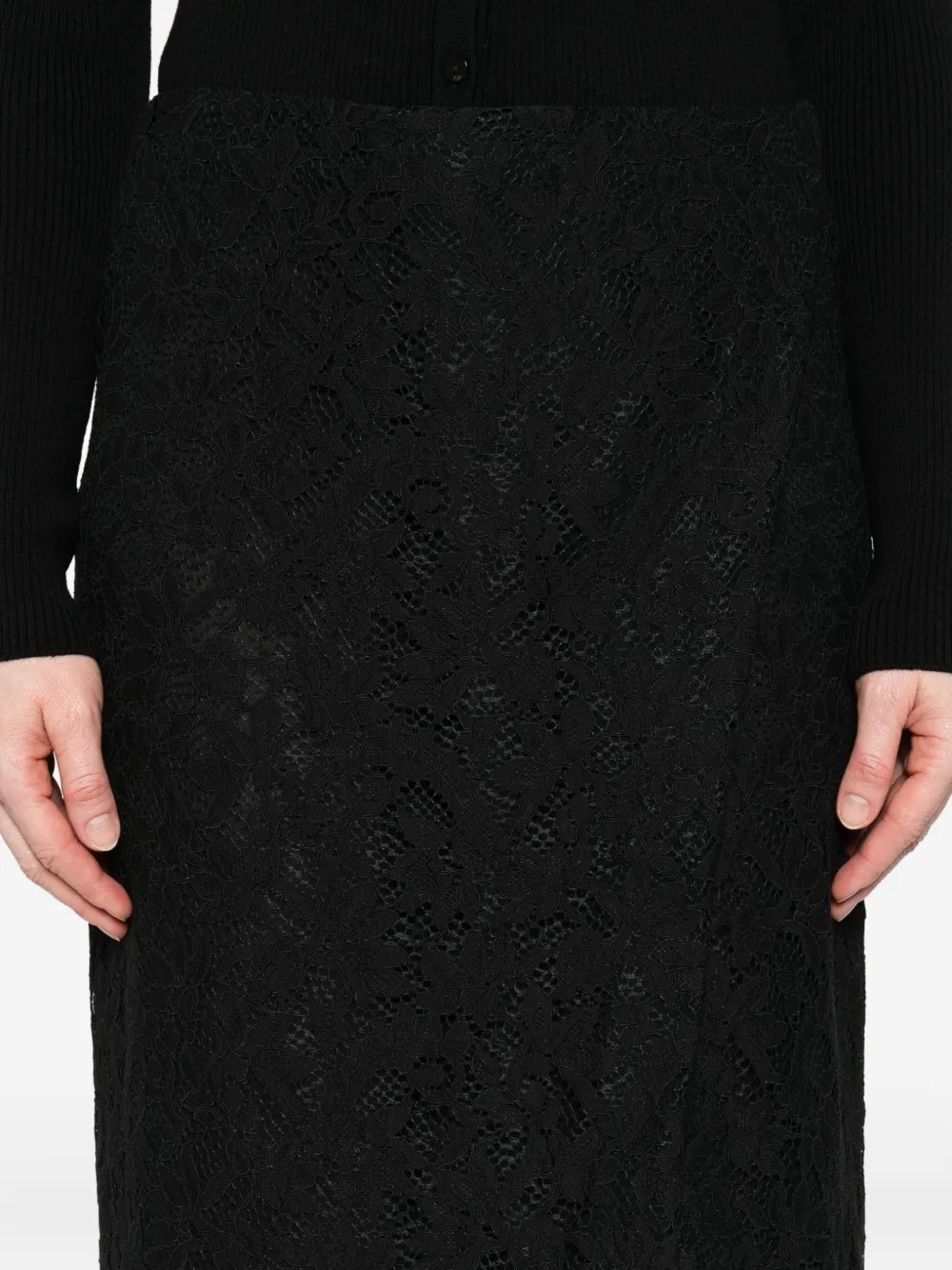 Blumarine Lace-floral Midi Skirt In Black