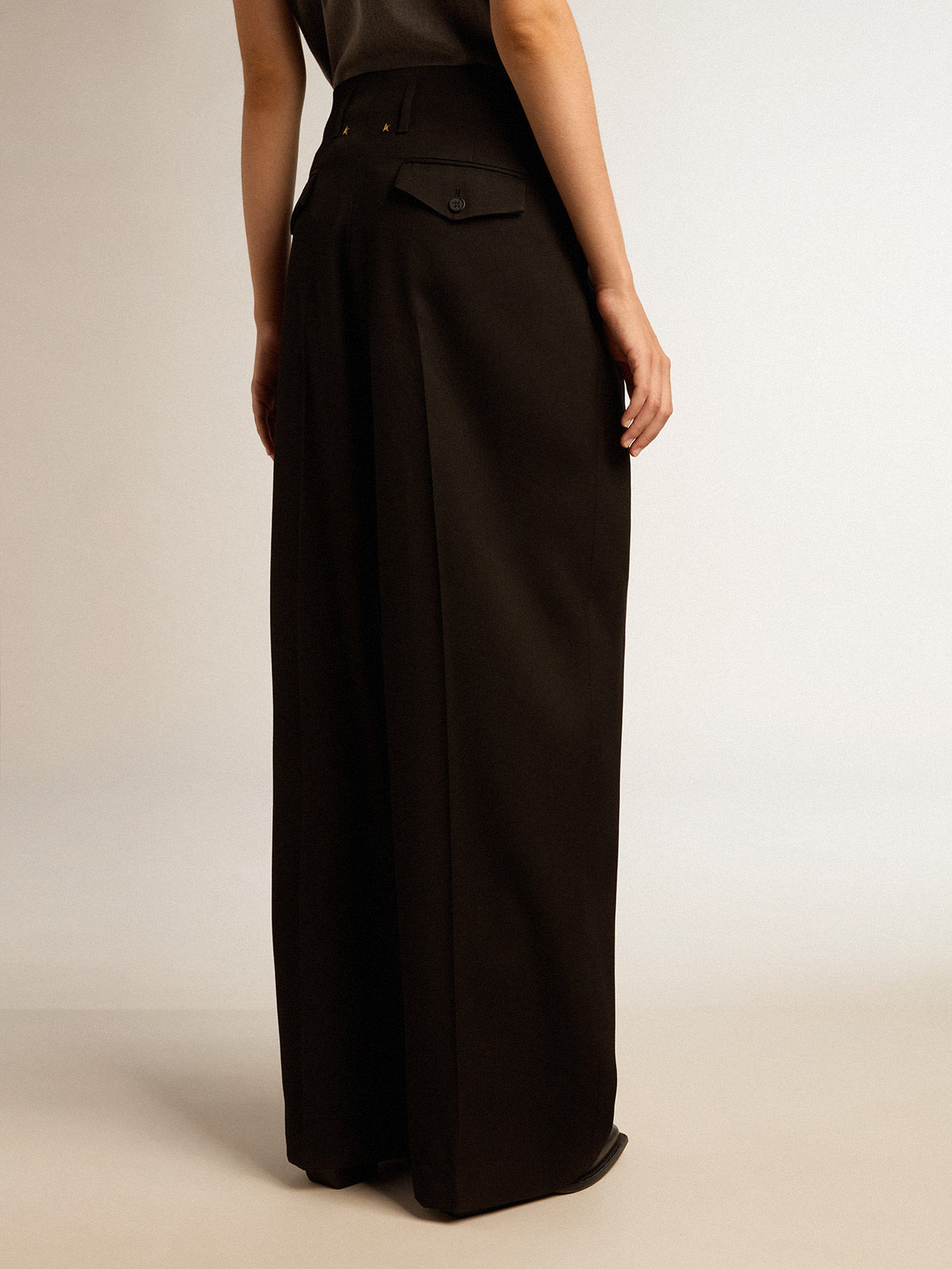 Shop Golden Goose Womens Black Wool Gabardine Pants