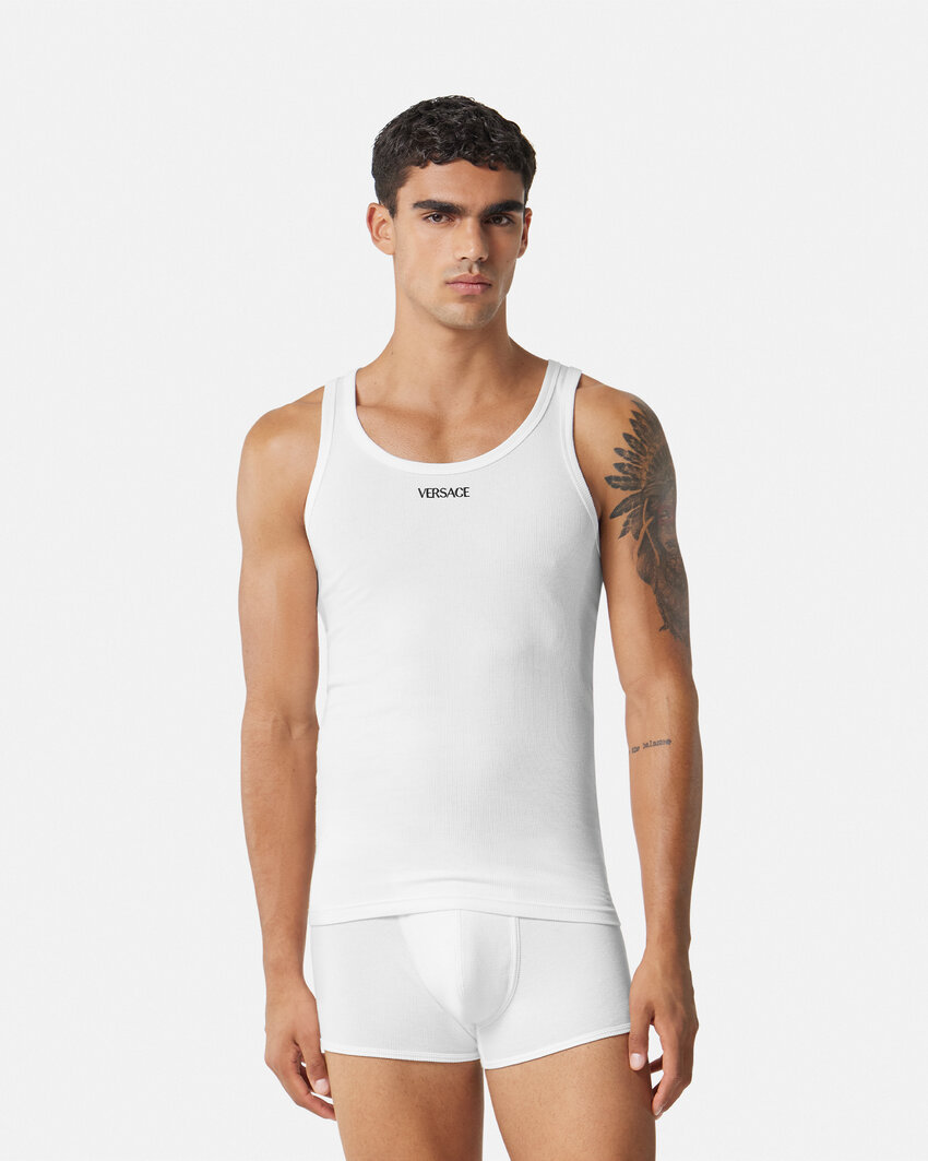 Versace White Logo Tank Top In White