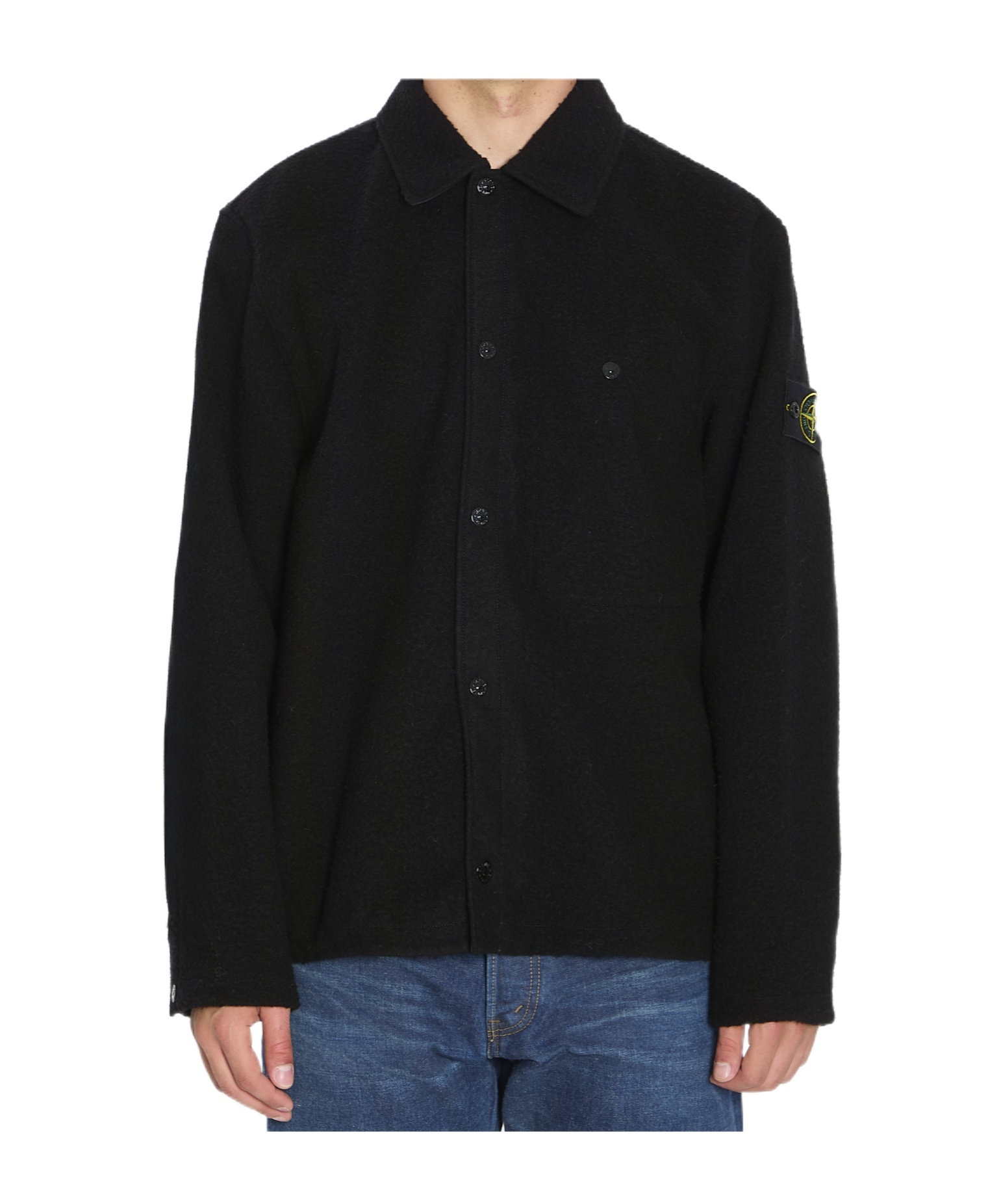 Stone Island Overshirt In Wool Blend In Black