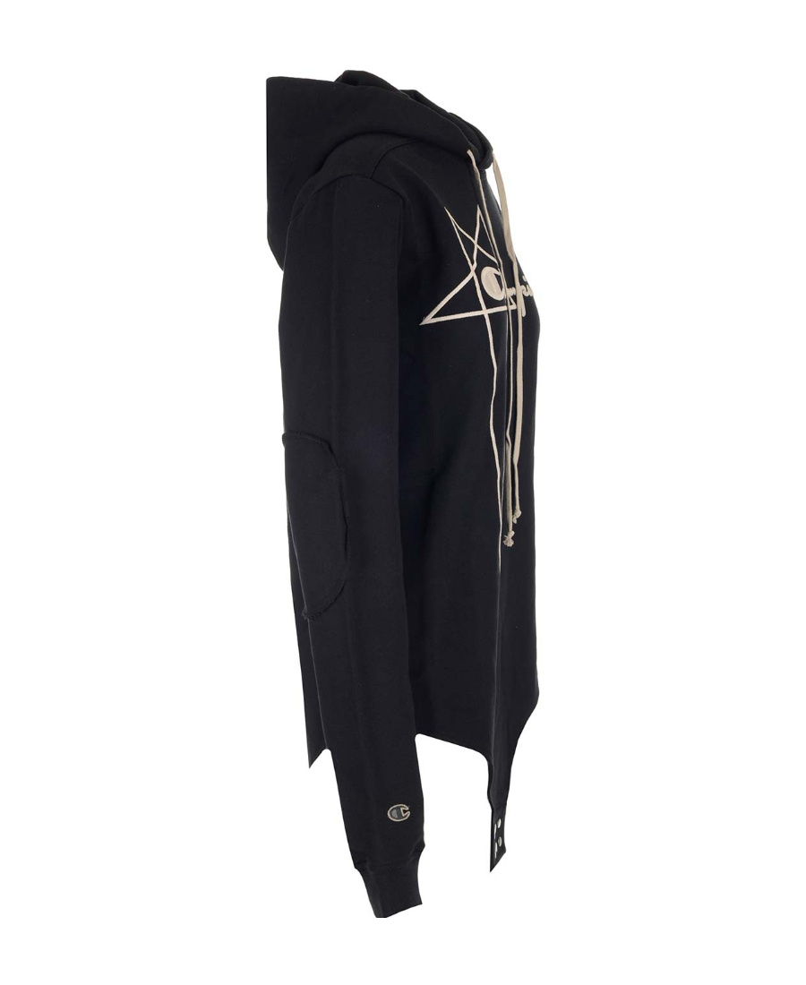Rick Owens Logo-embroidered Organic-cotton Hoodie In Black