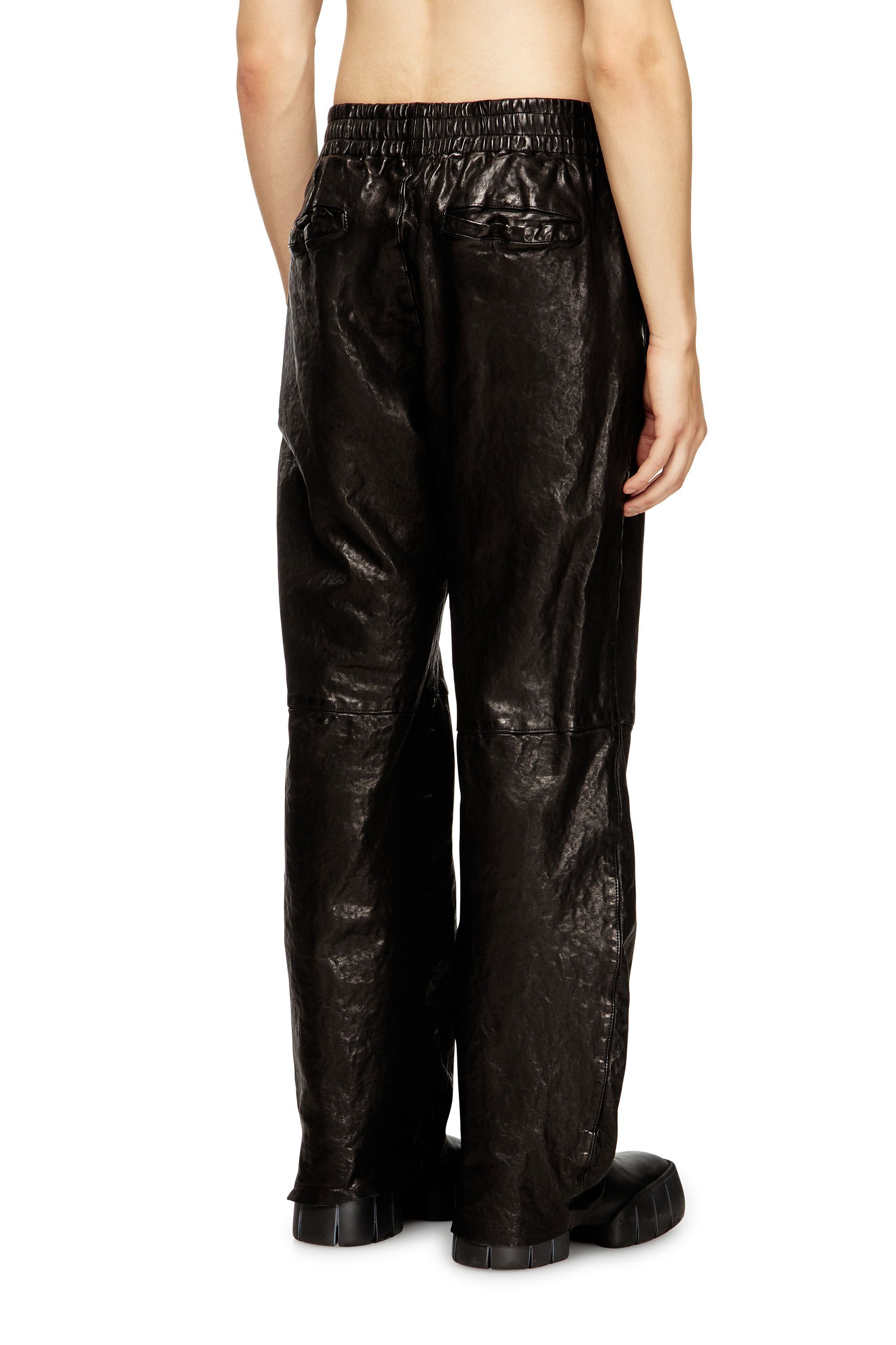 Diesel Elasticated-waist Leather Trousers In Black