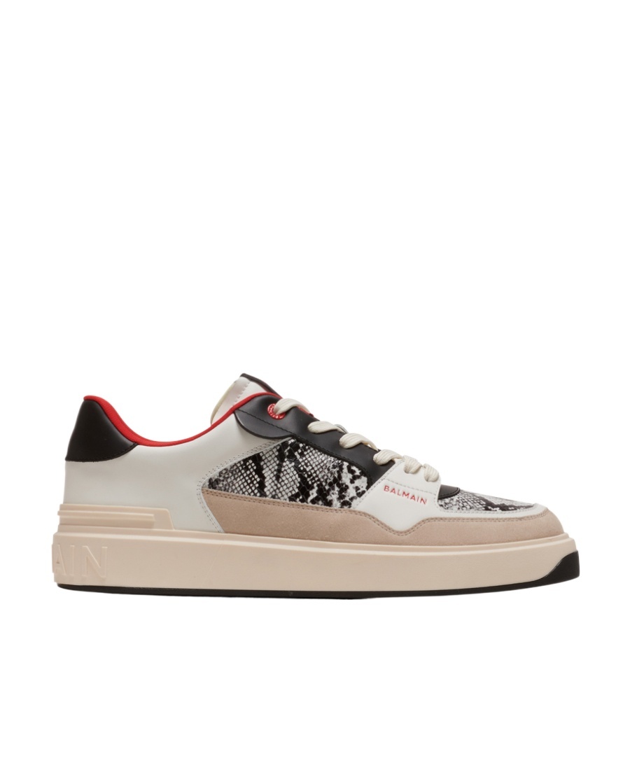 Balmain B-court Flip Snakeskin-effect Leather And Suede Trainers