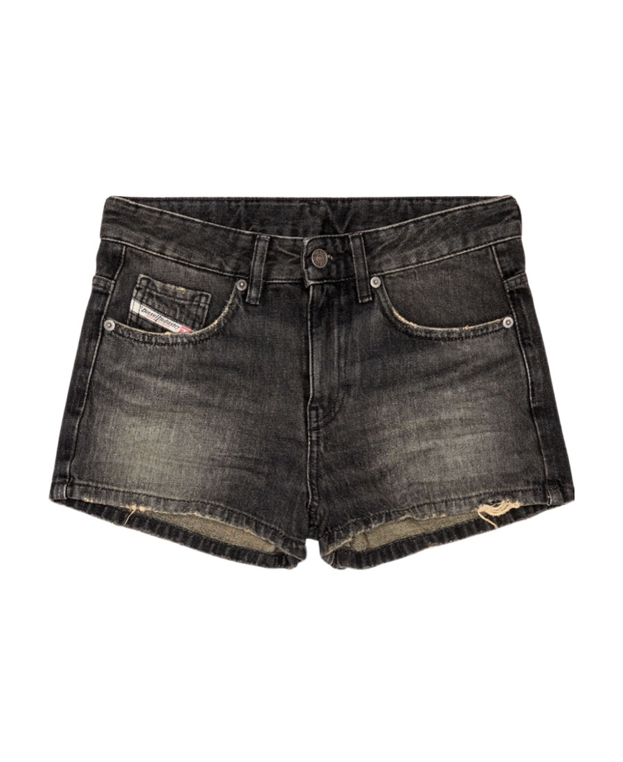 Diesel Denim Shorts With Faded Wash And Pockets In Black