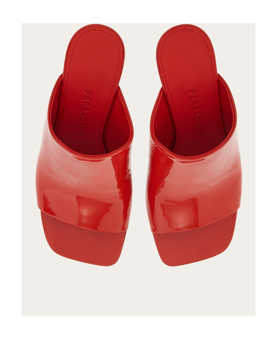 Ferragamo Era Patent Stiletto Mule Sandals In Red