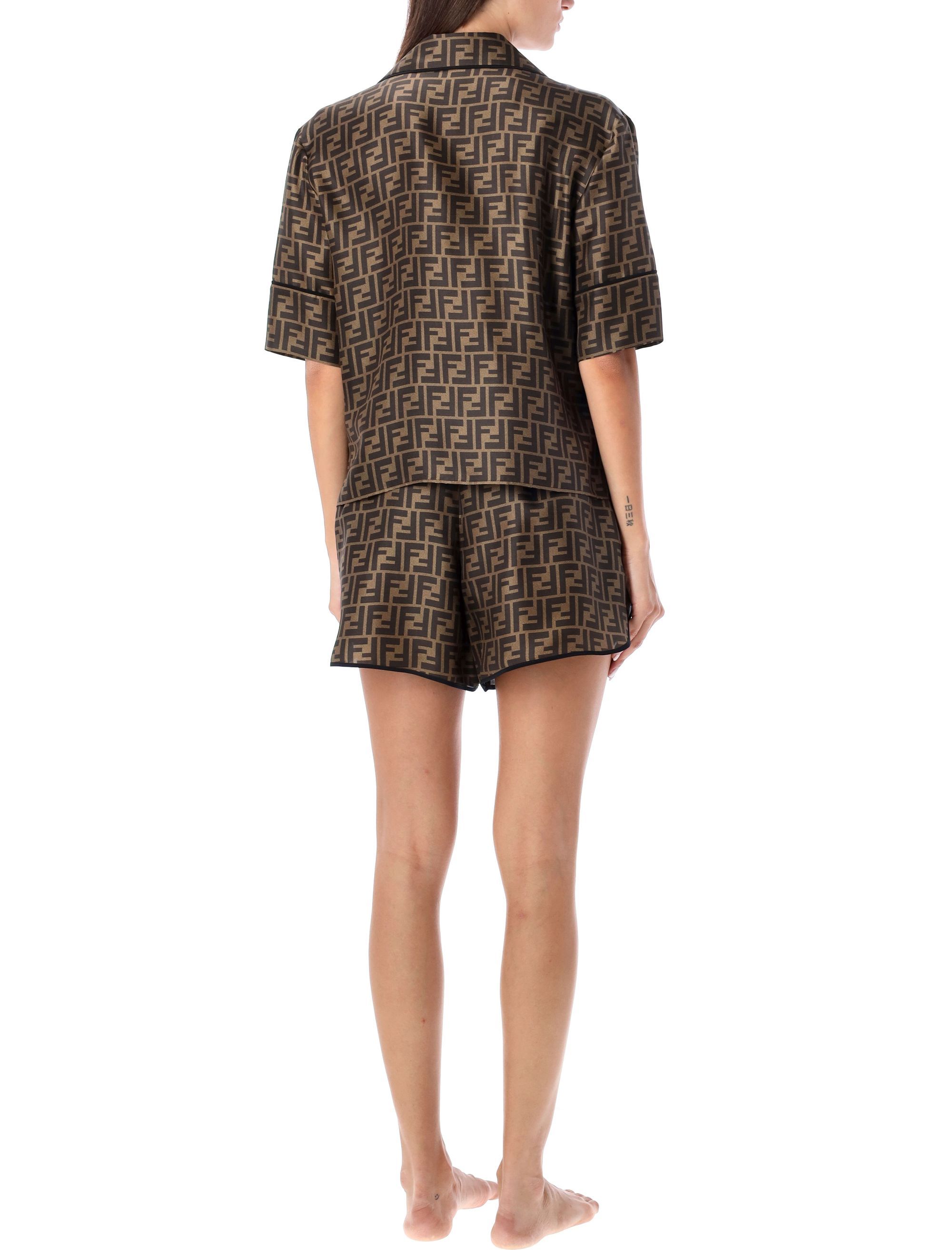 Fendi Ff Pattern Silk Pajama Set In Black