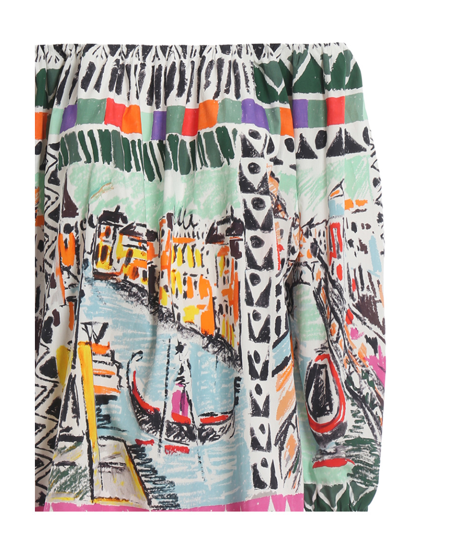 Prada Strapless Print Blouse In Gray