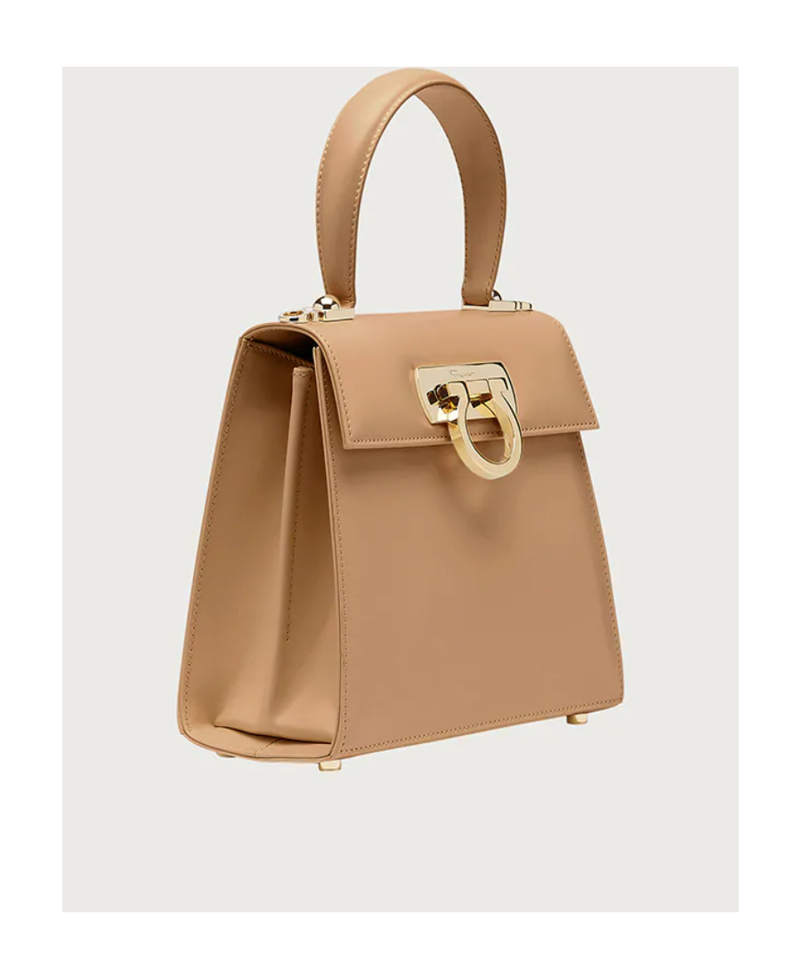 Ferragamo Logo Gold Button Handbag In Brown