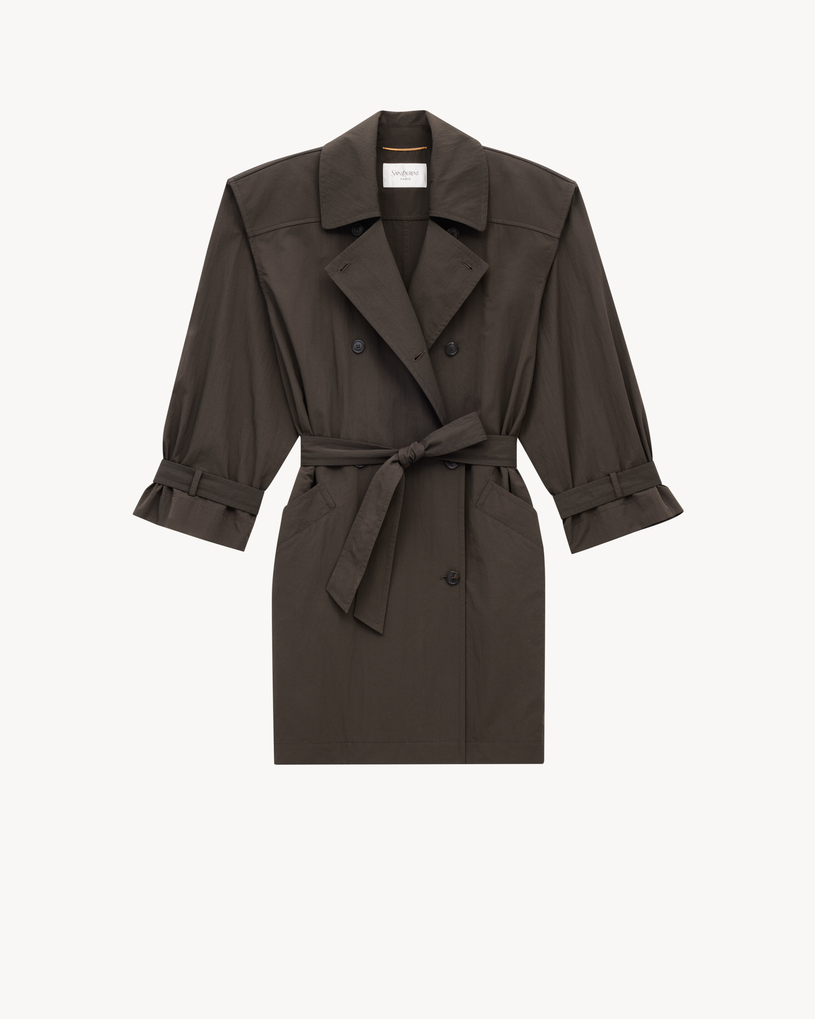 Saint Laurent Double-breasted Belted Trench Coat In Brown