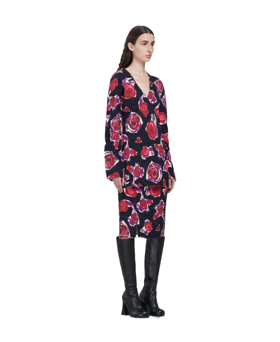 Marni Camicia Lunga Spinning Roses In Black