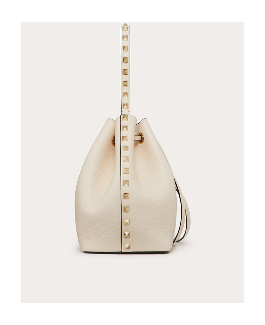 Shop Valentino Rockstud Grainy Calfskin Bucket Bag In Nude