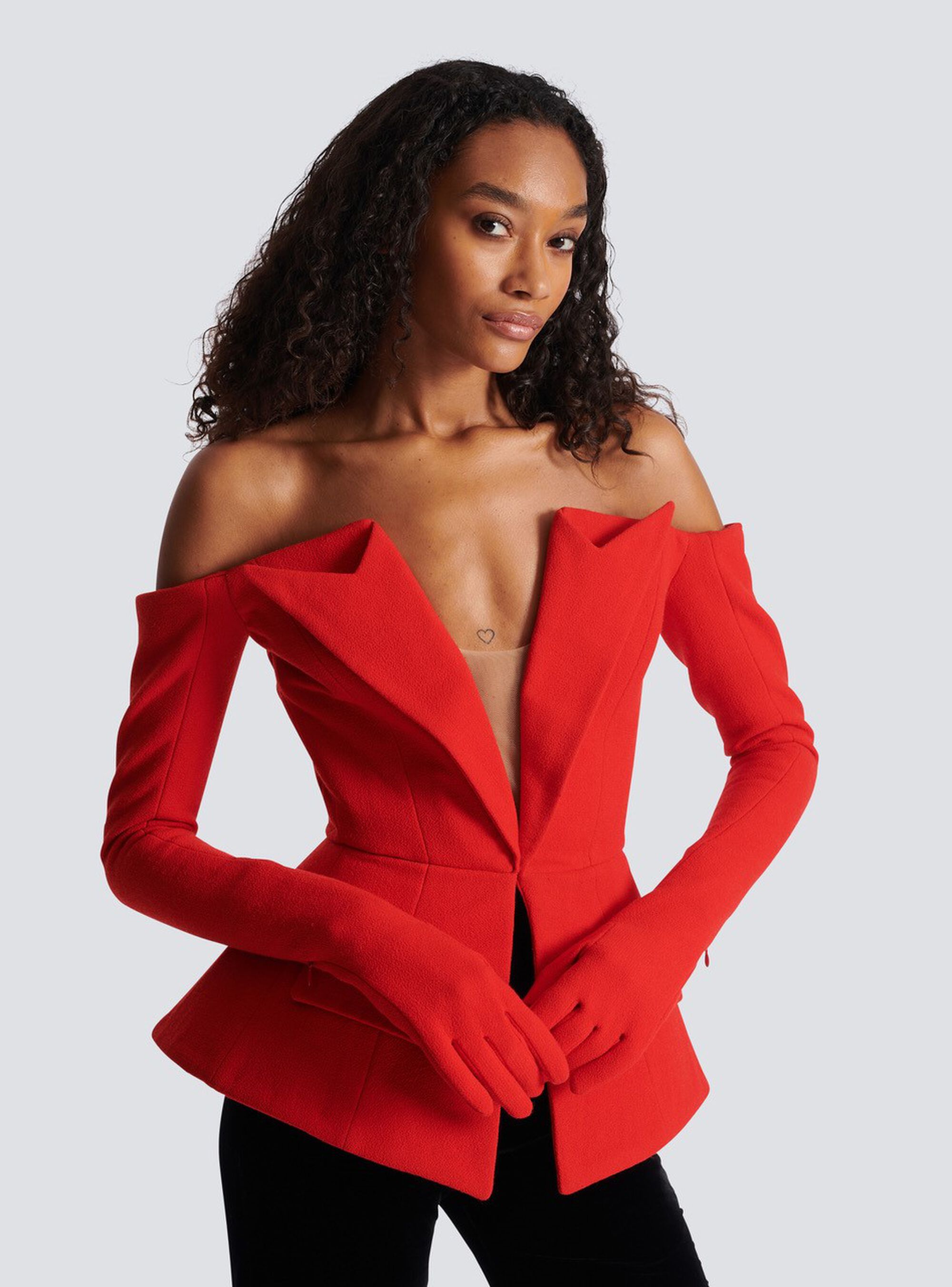 Balmain Off-the-shoulder Peplum Top In Red