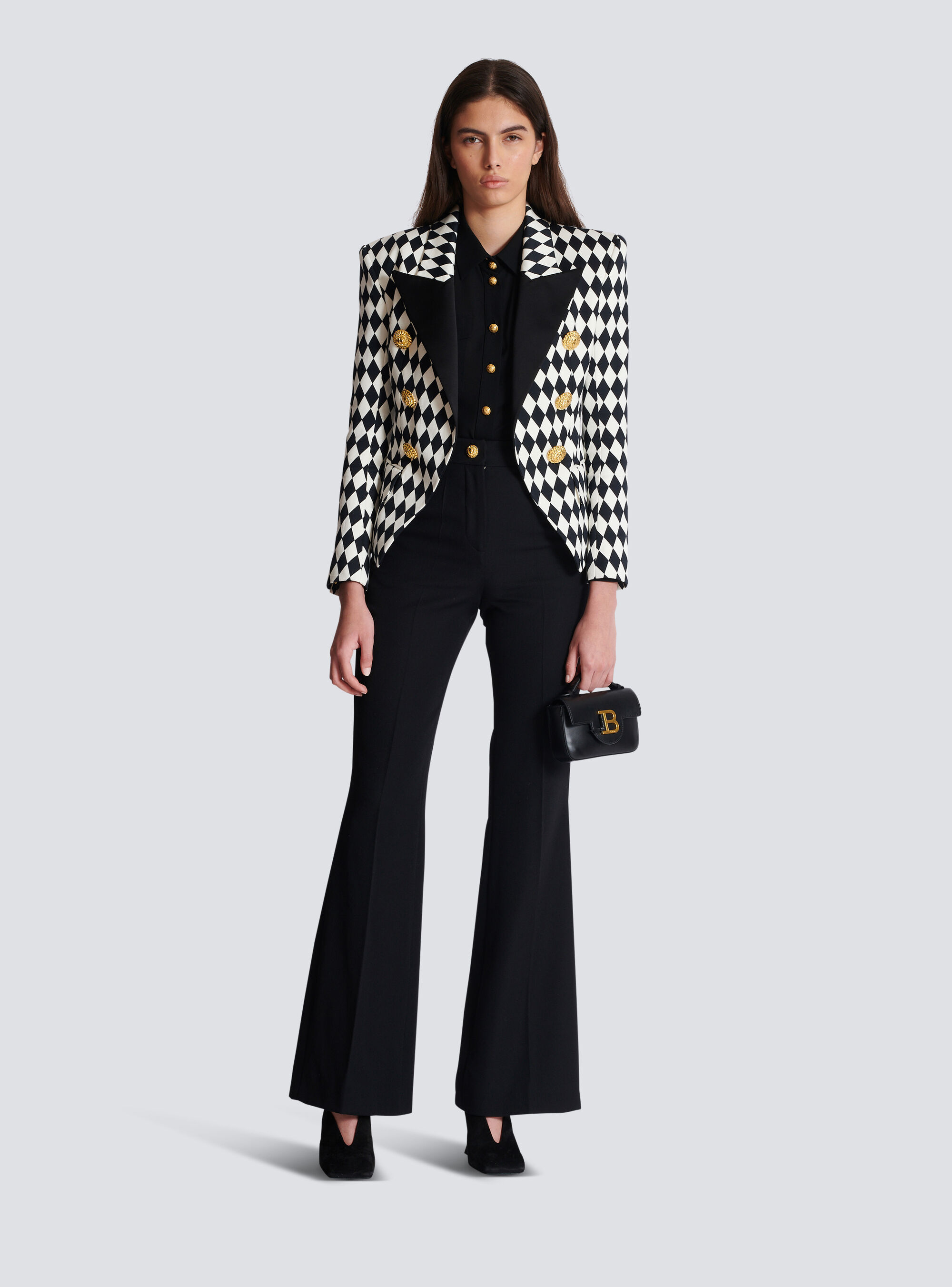 Balmain Diamond-print Peak-lapel Blazer In Black