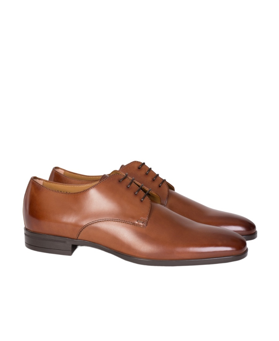 Hugo Boss Leather Derby Shoes With Rubber Sole In Brown