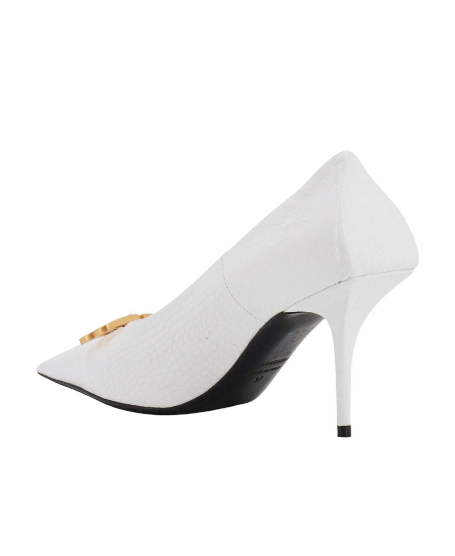 Balenciaga Bb Logo Plaque Pointed Toe Pumps In White