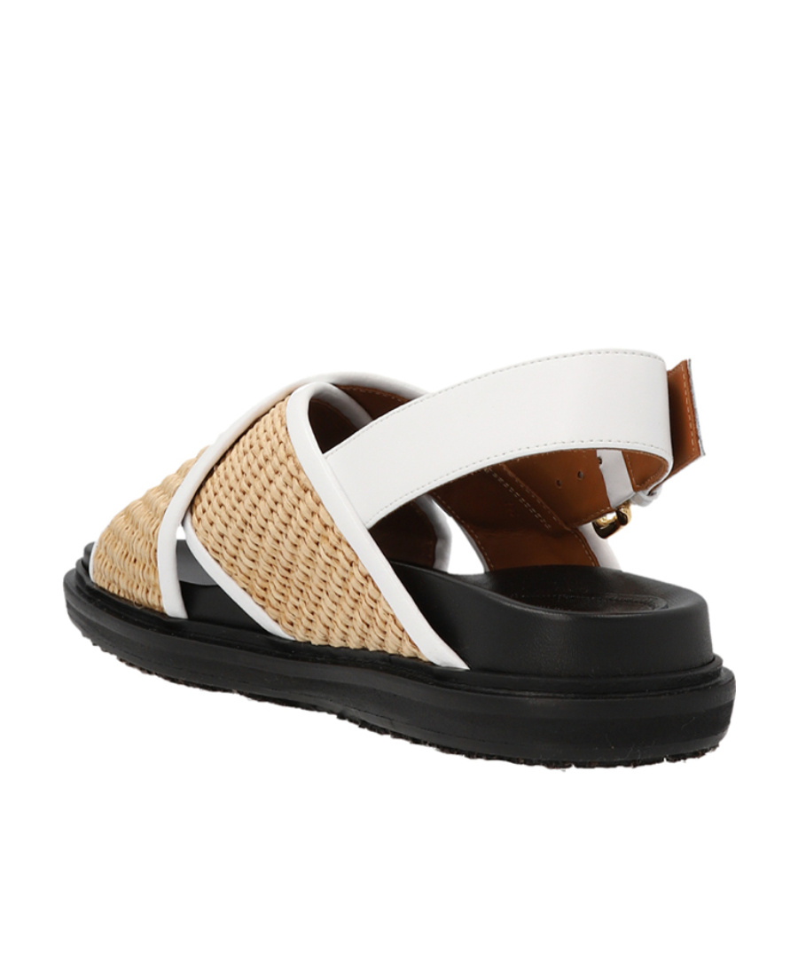 Marni Raffia And Leather Criss-cross Fussbett Sandal In Black