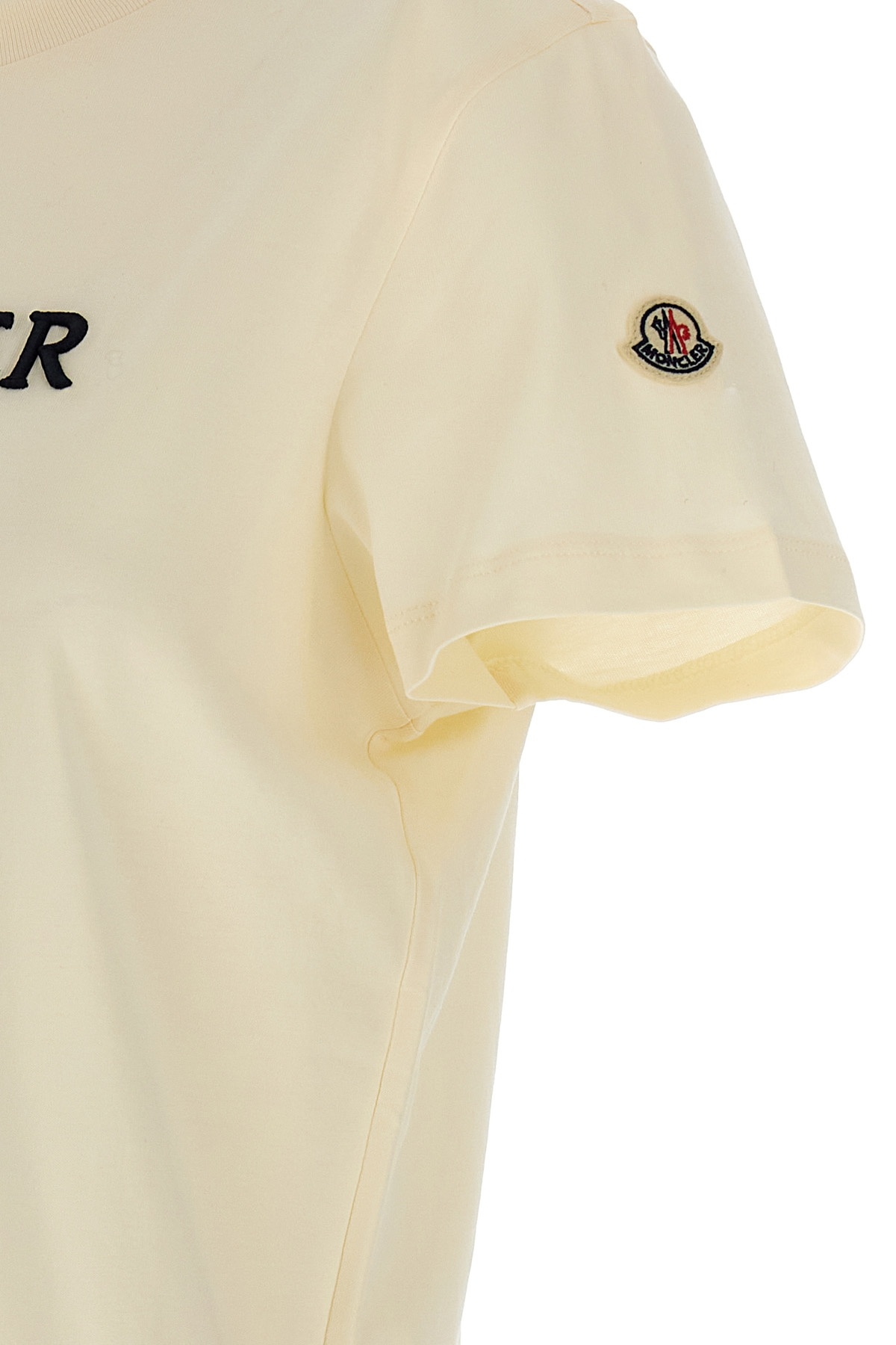 Moncler Beige Logo Embroidery T-shirt In White