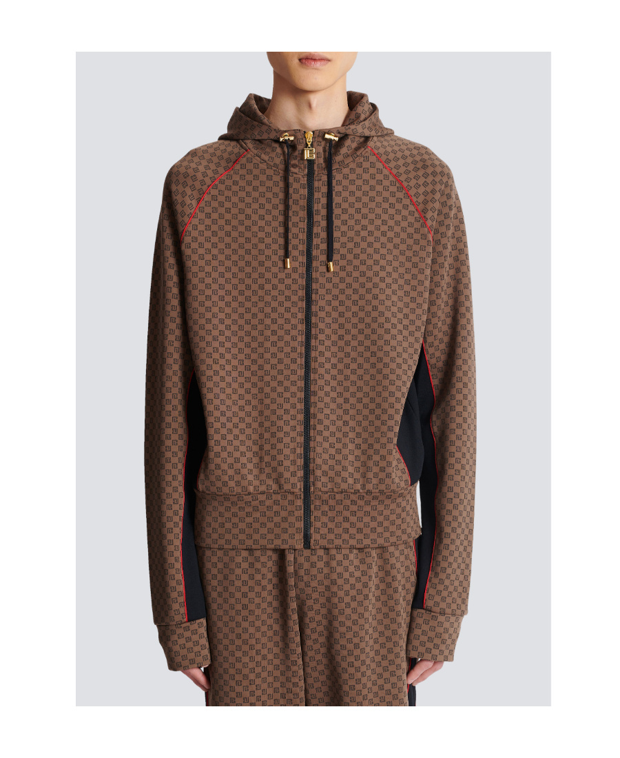 Shop Balmain Mini Monogram Tracksuit Jacket In Brown