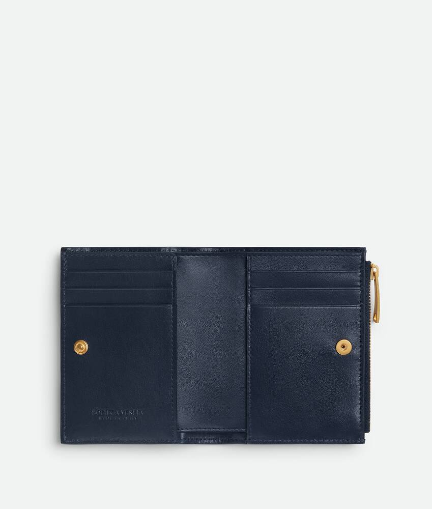 Bottega Veneta Navy Intrecciato Small Bi-fold Wallet In Blue