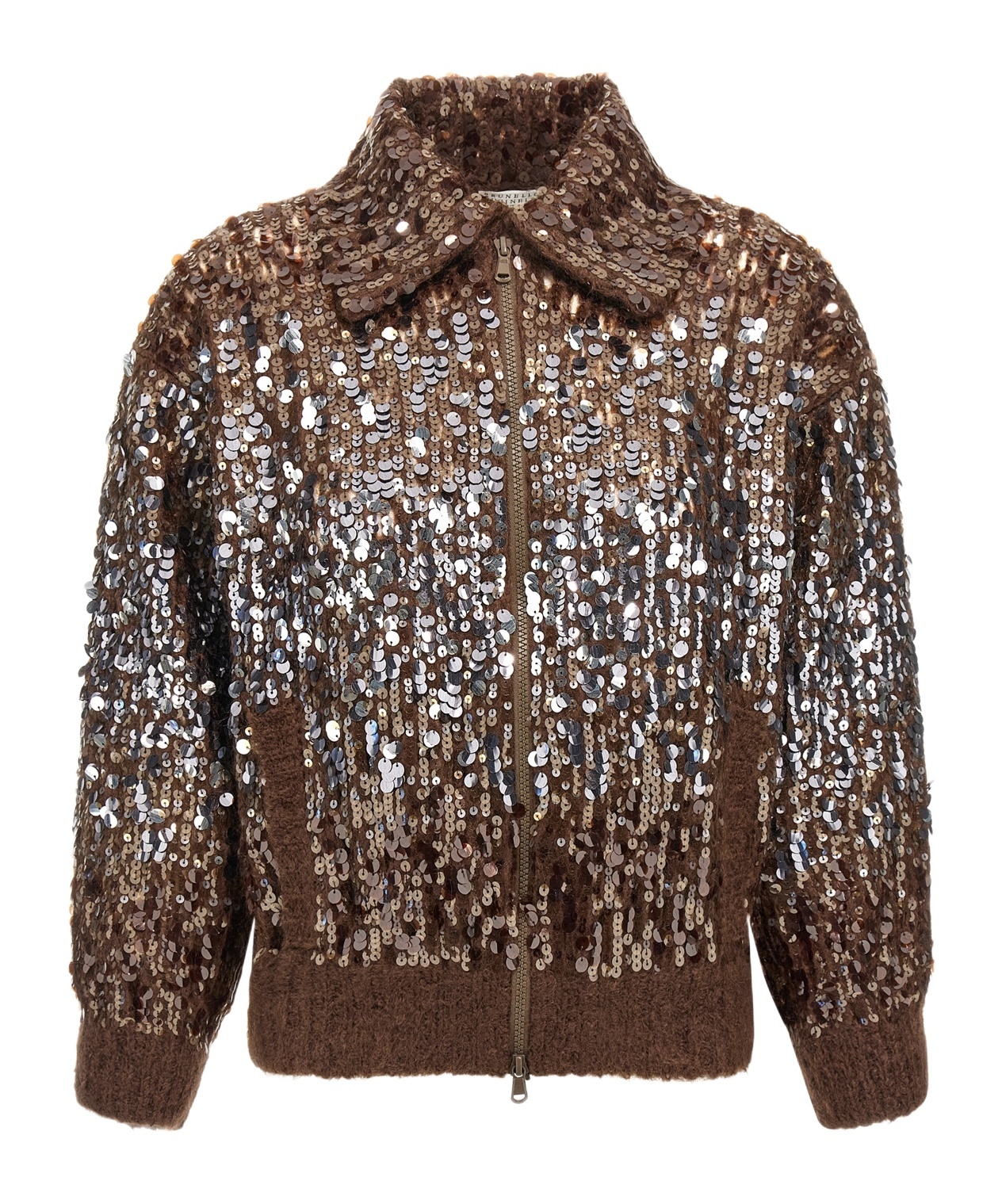 Brunello Cucinelli Sparkling Ombre Embroidery Cardigan In Brown