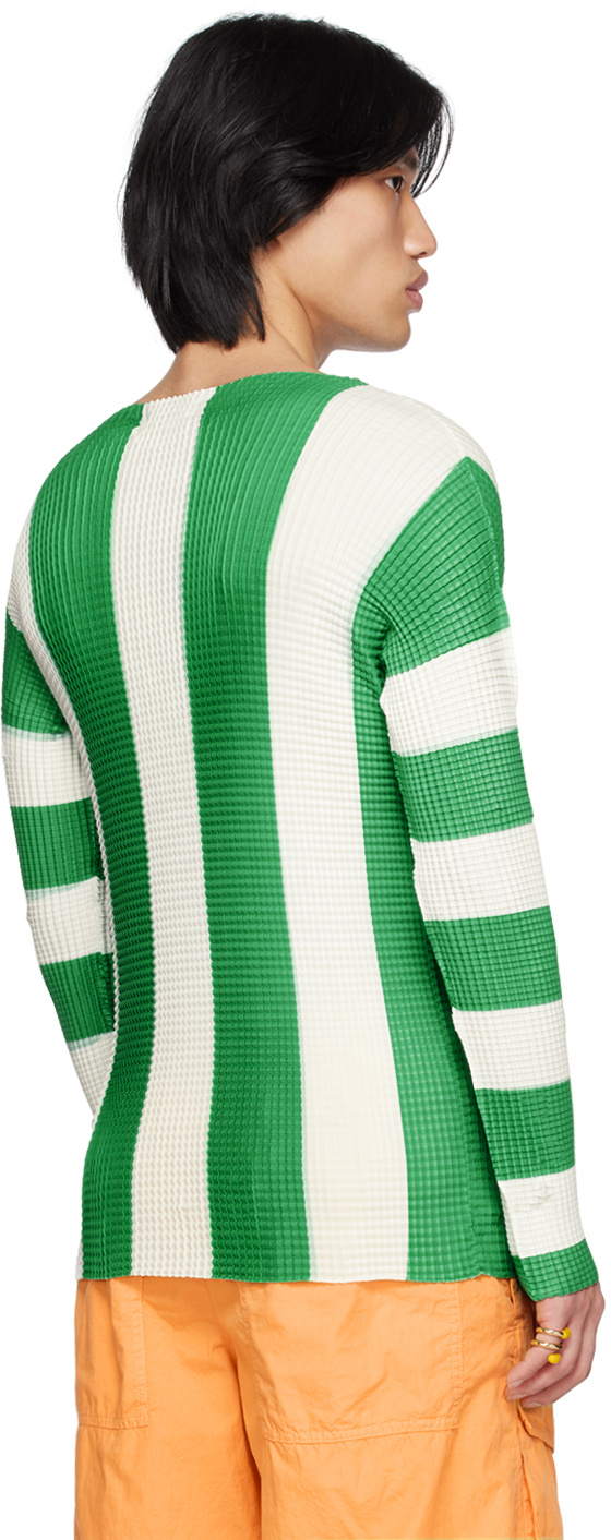 Sunnei Pleated Striped T- Shirt In Green