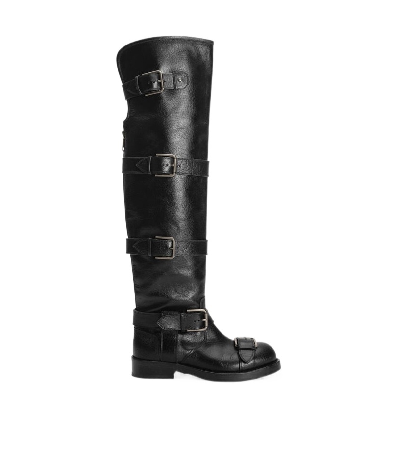 Dolce & Gabbana Over-the-knee Leather Boots Buckle Detail In Black