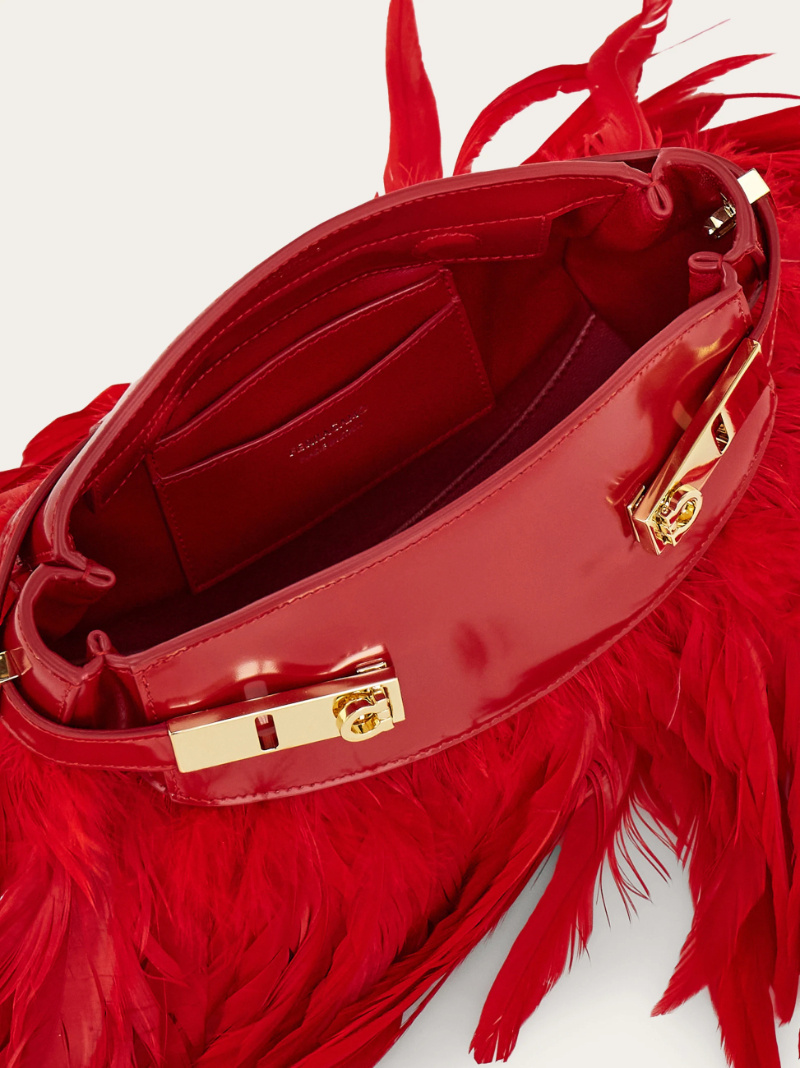 Ferragamo Hug Soft Crossbody Bag With Feathers (xs) In Red