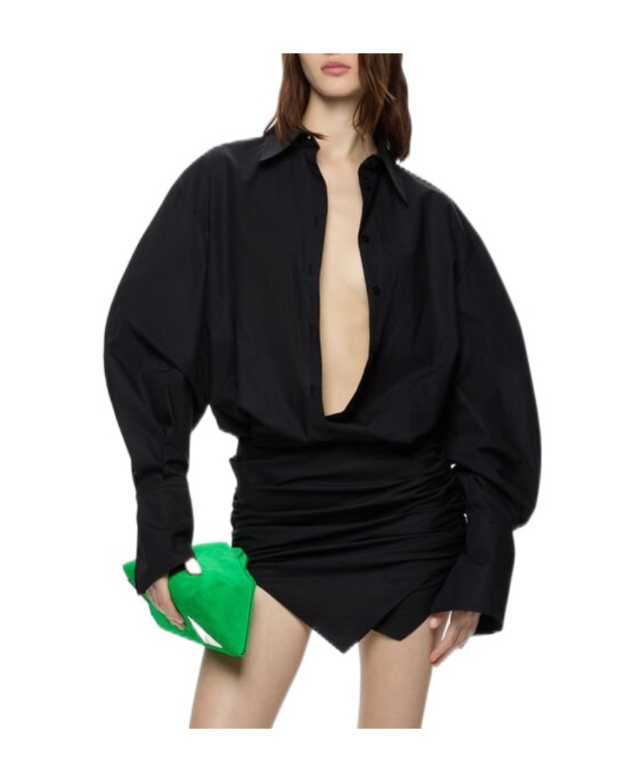 Attico The  Long-sleeved Mini Shirt Dress In Black